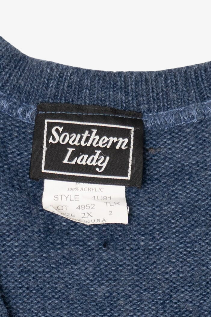 Vintage Blue Southern Lady Snowy Landscape Ugly Christmas Vest (1980s)