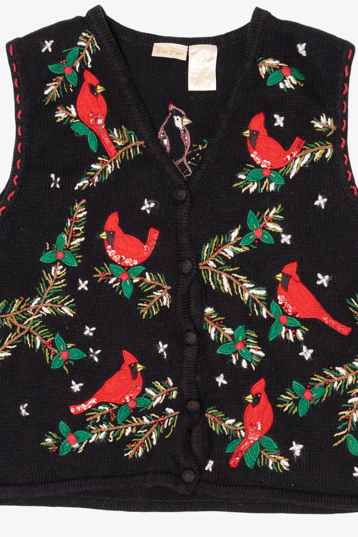 Vintage Black Bobbie Brooks Cardinals Ugly Christmas Vest (1990s)
