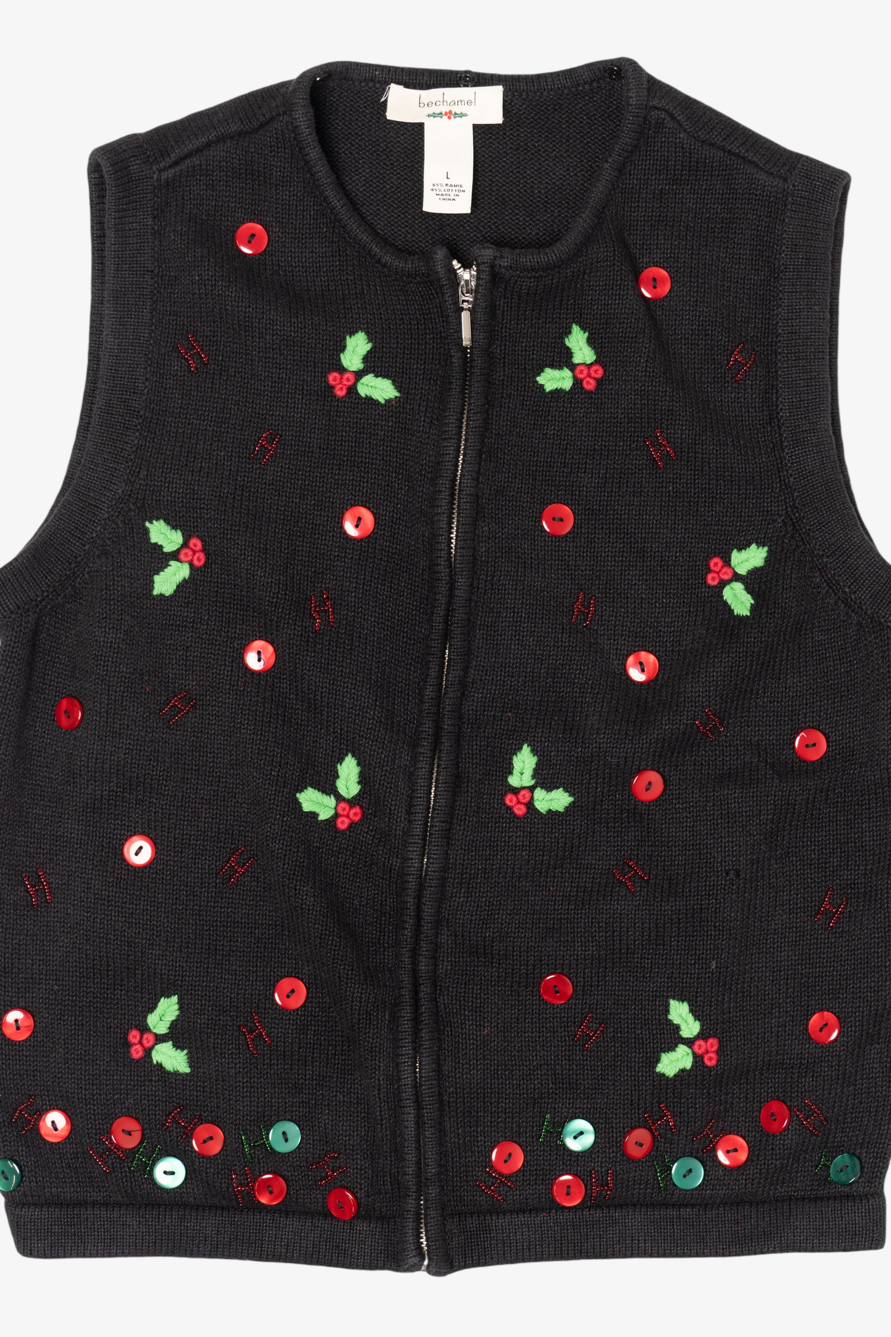 Vintage Black Bechamel Buttons Ugly Christmas Vest (1990s)