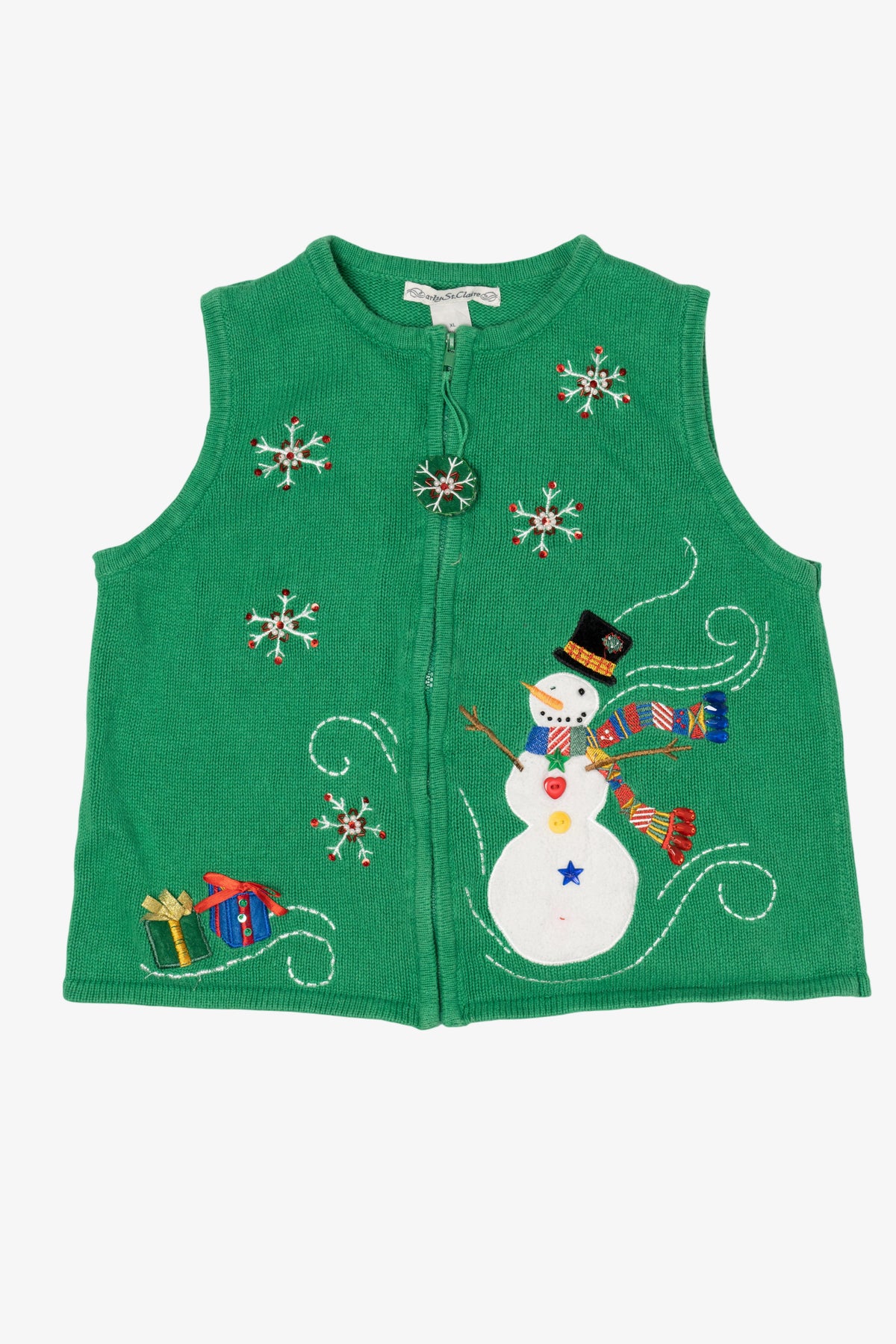 Vintage Green Carly St. Claire Snowmen Christmas Vest (1990s)