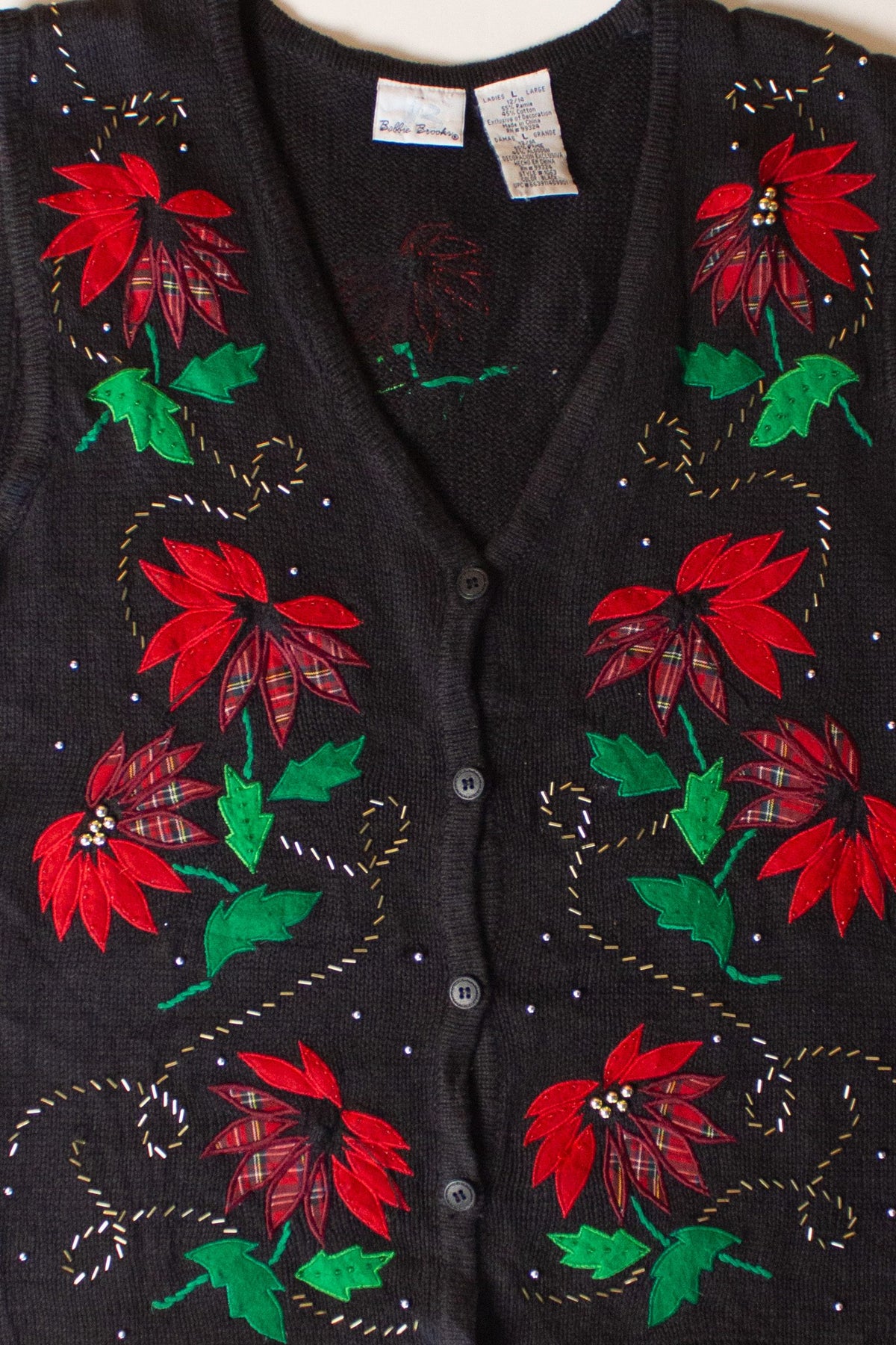 Vintage Black Flowers Ugly Christmas Vest (1990s)