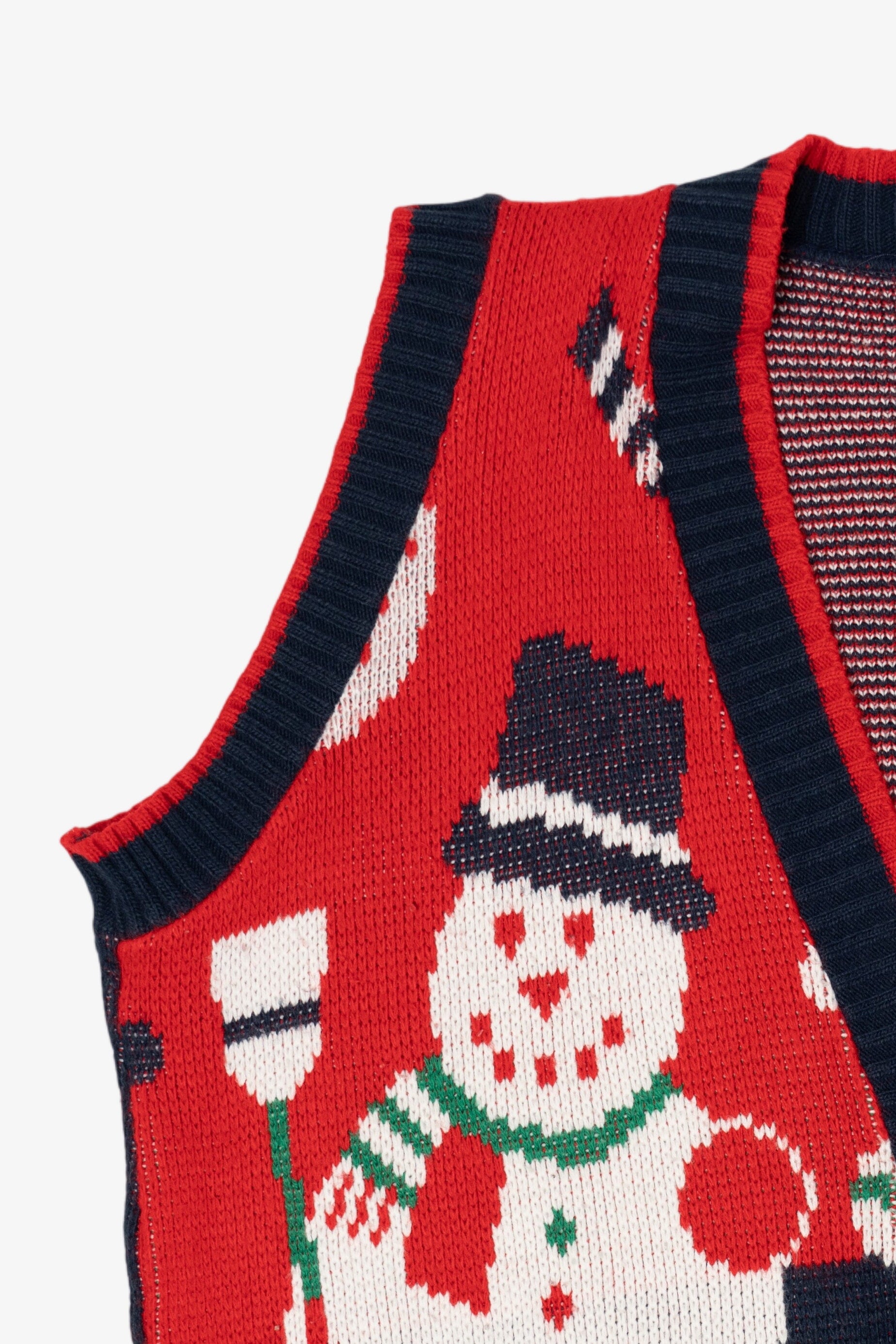 Vintage Navy Blue Cabin Creek Snowmen Ugly Christmas Vest (1990s)