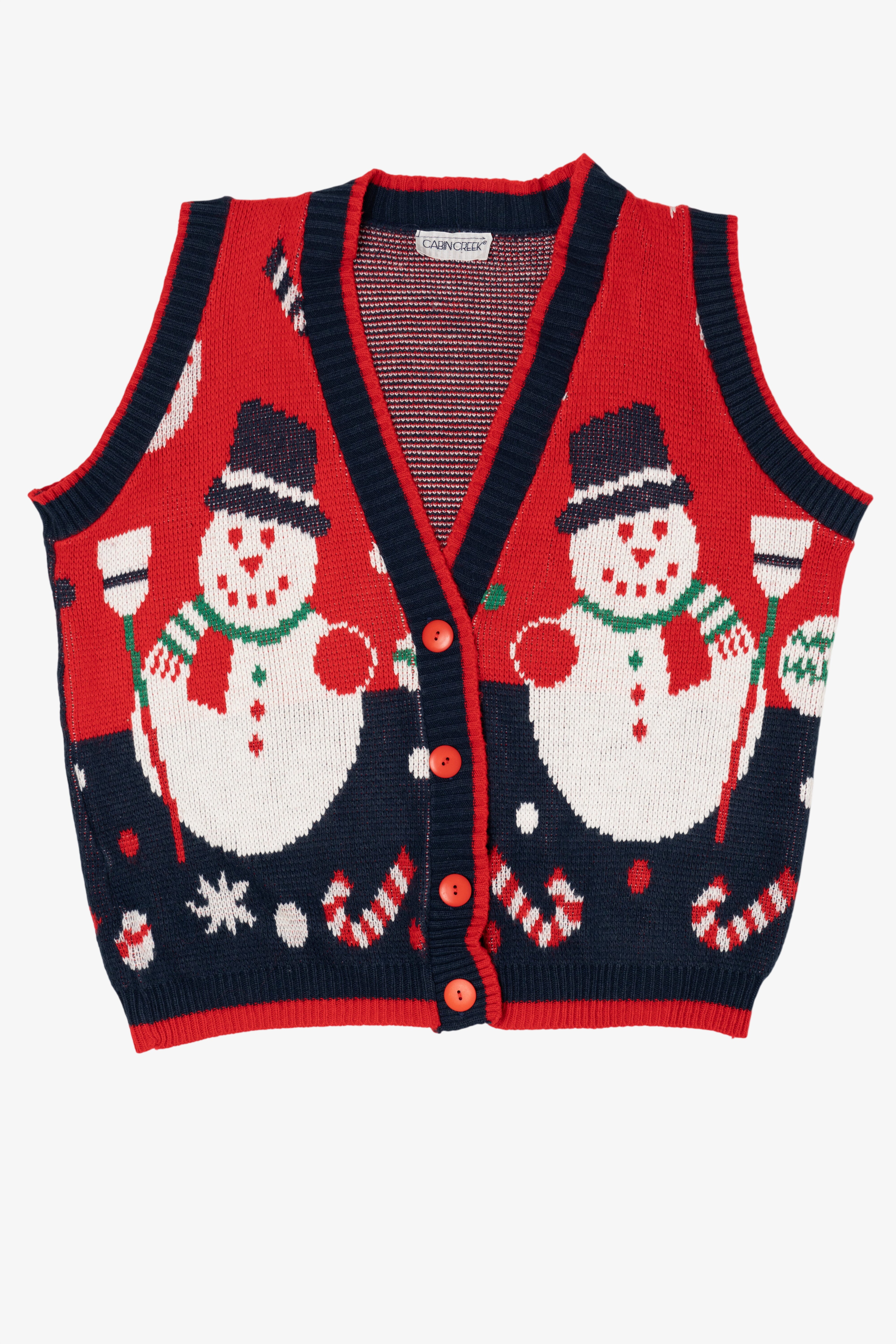 Vintage Navy Blue Cabin Creek Snowmen Ugly Christmas Vest (1990s)