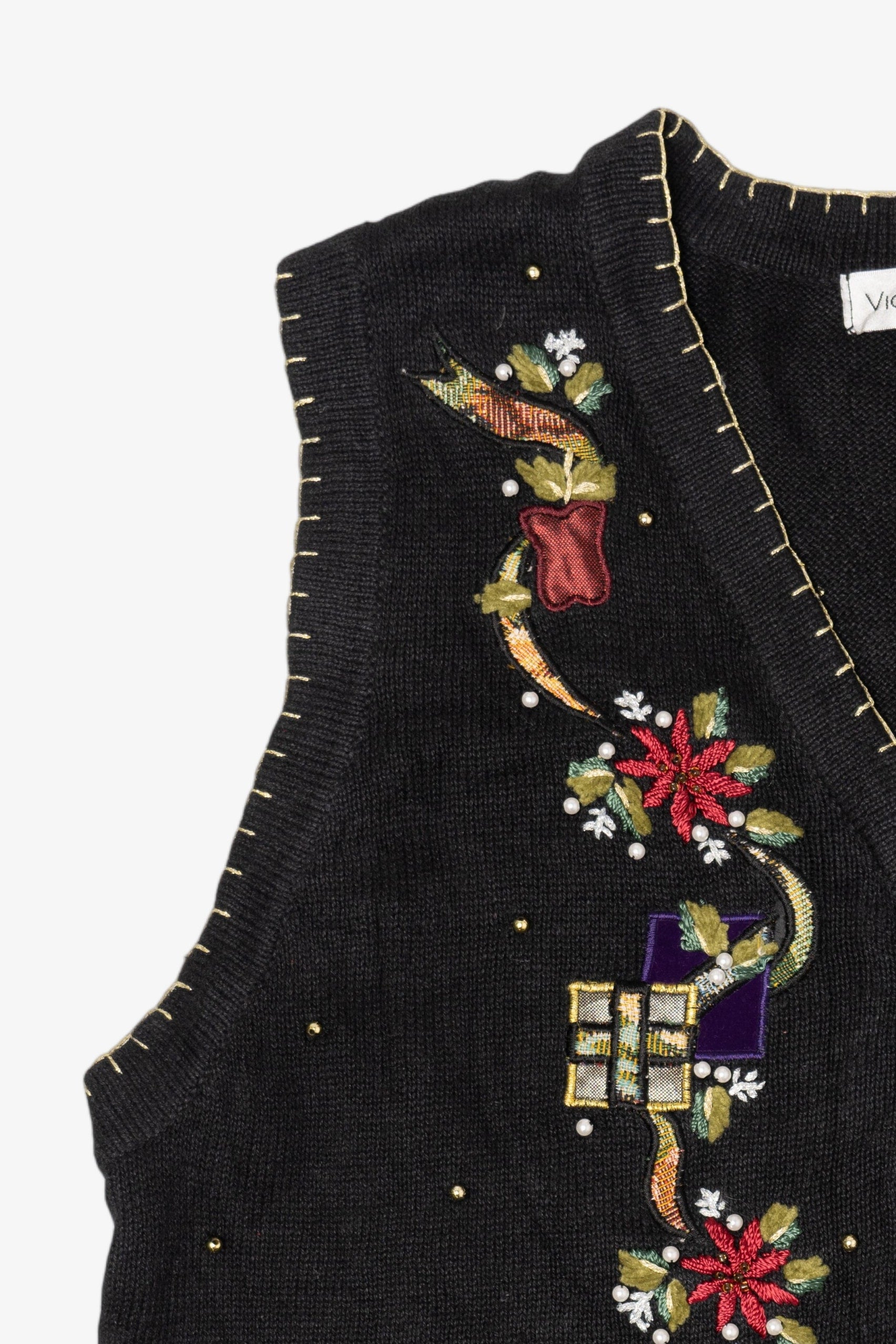 Vintage Black Victoria Jones Presents Ugly Christmas Vest (1990s)