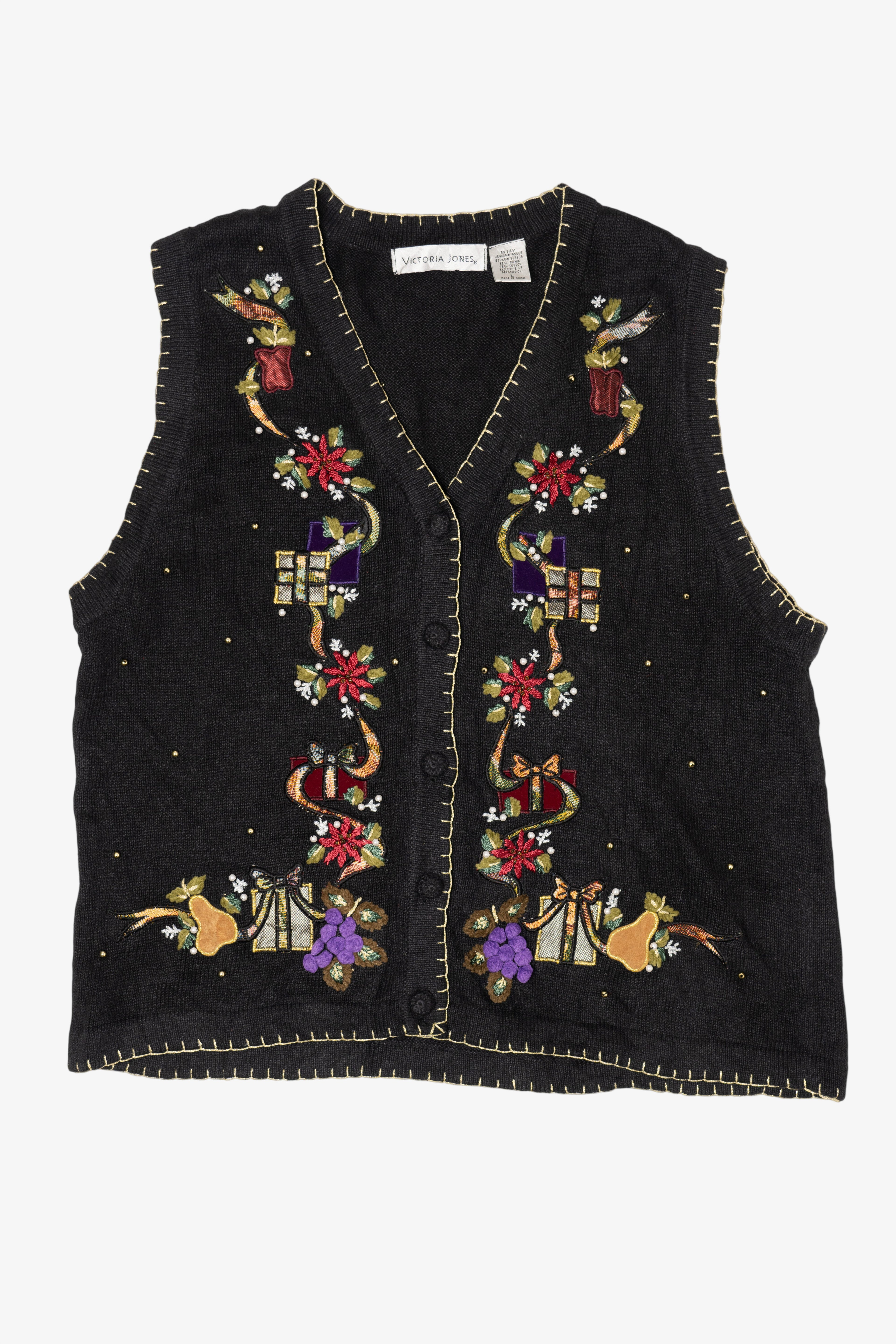 Vintage Black Victoria Jones Presents Ugly Christmas Vest (1990s)