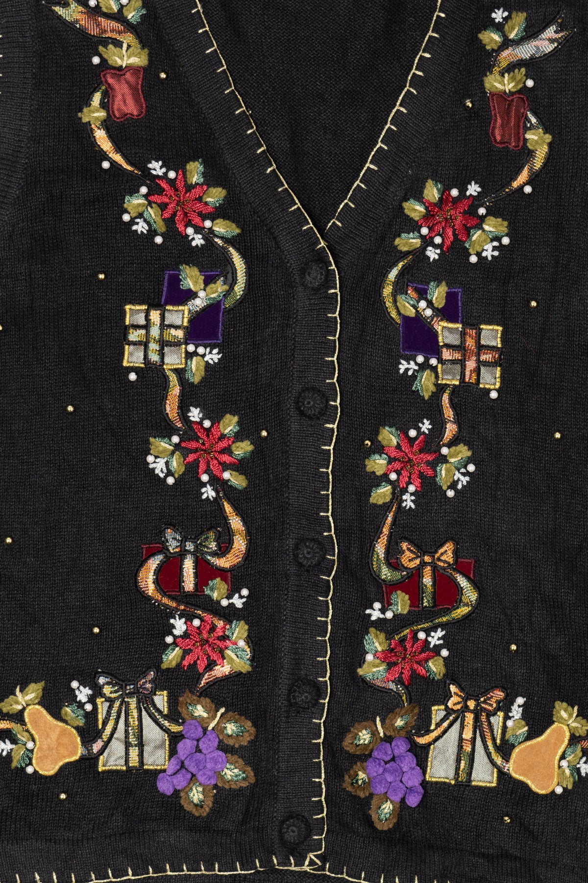 Vintage Black Victoria Jones Presents Ugly Christmas Vest (1990s)