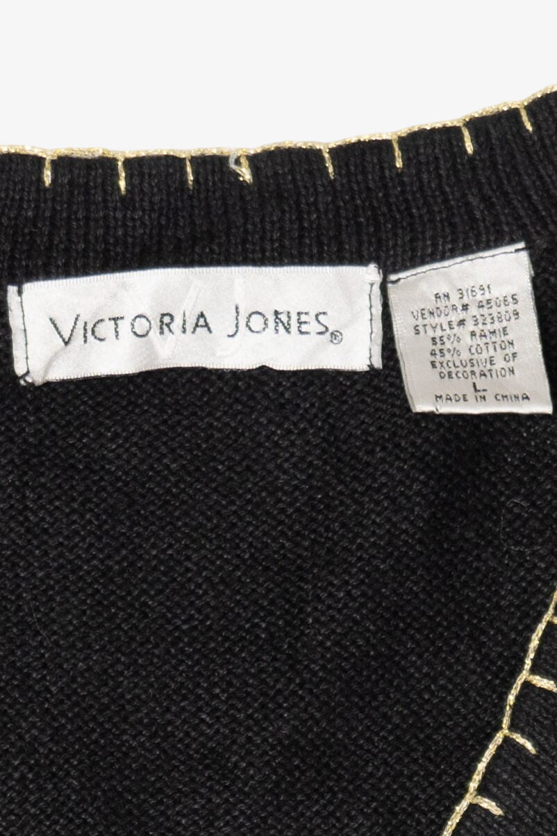 Vintage Black Victoria Jones Presents Ugly Christmas Vest (1990s)