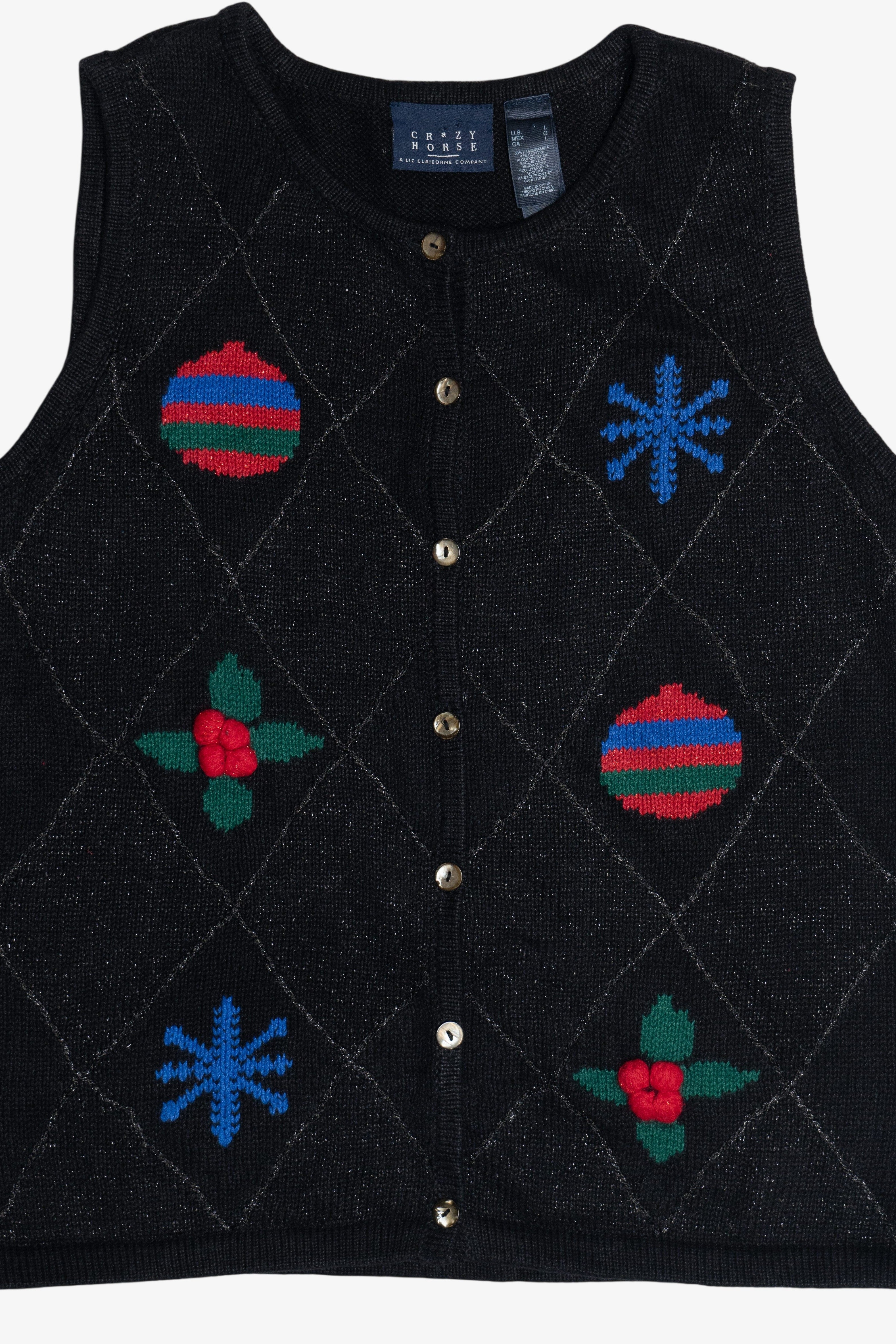 Vintage Crazy Horse Ornaments & Snowflakes Ugly Christmas Vest (1990s)