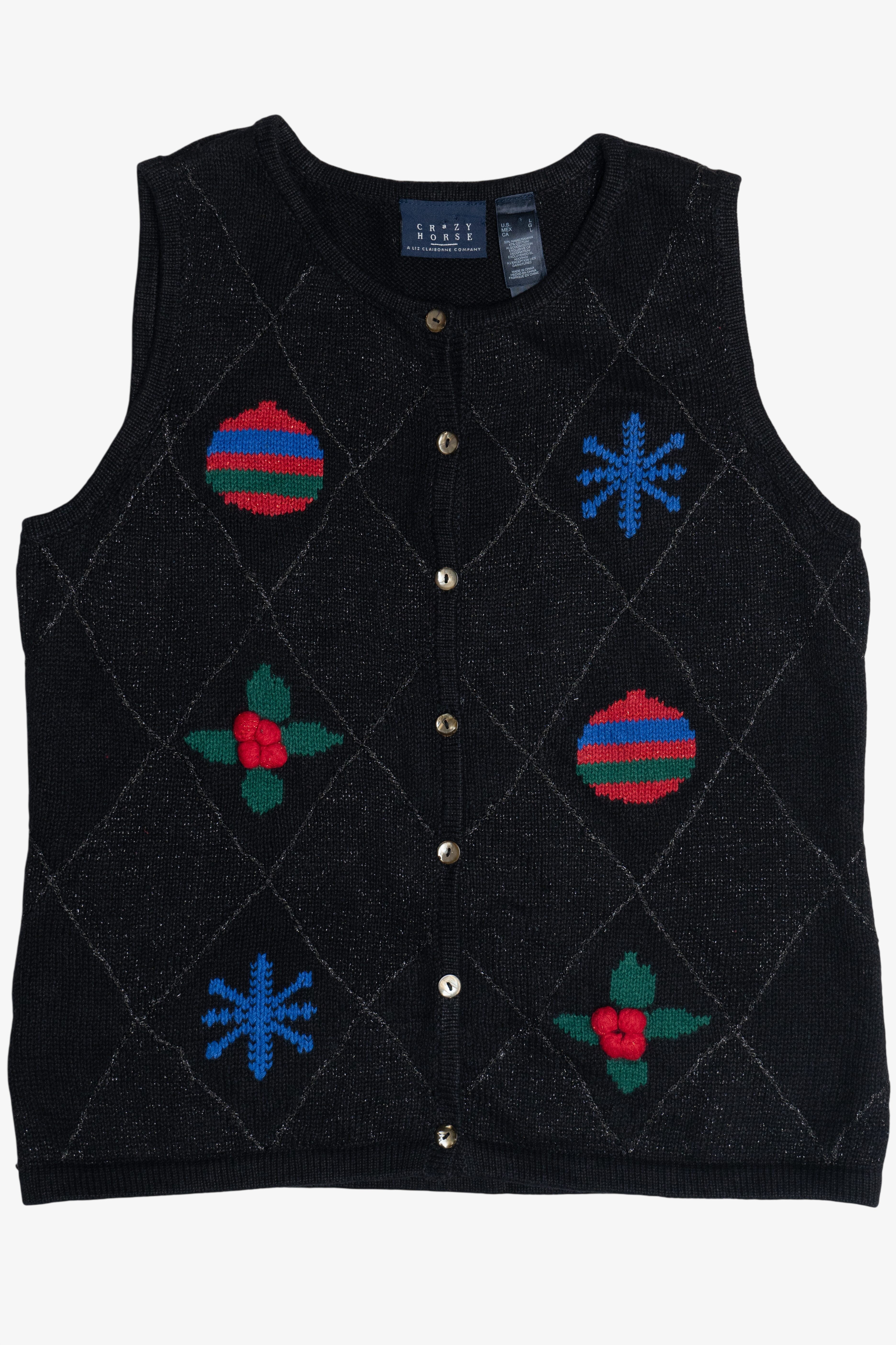 Vintage Crazy Horse Ornaments & Snowflakes Ugly Christmas Vest (1990s)