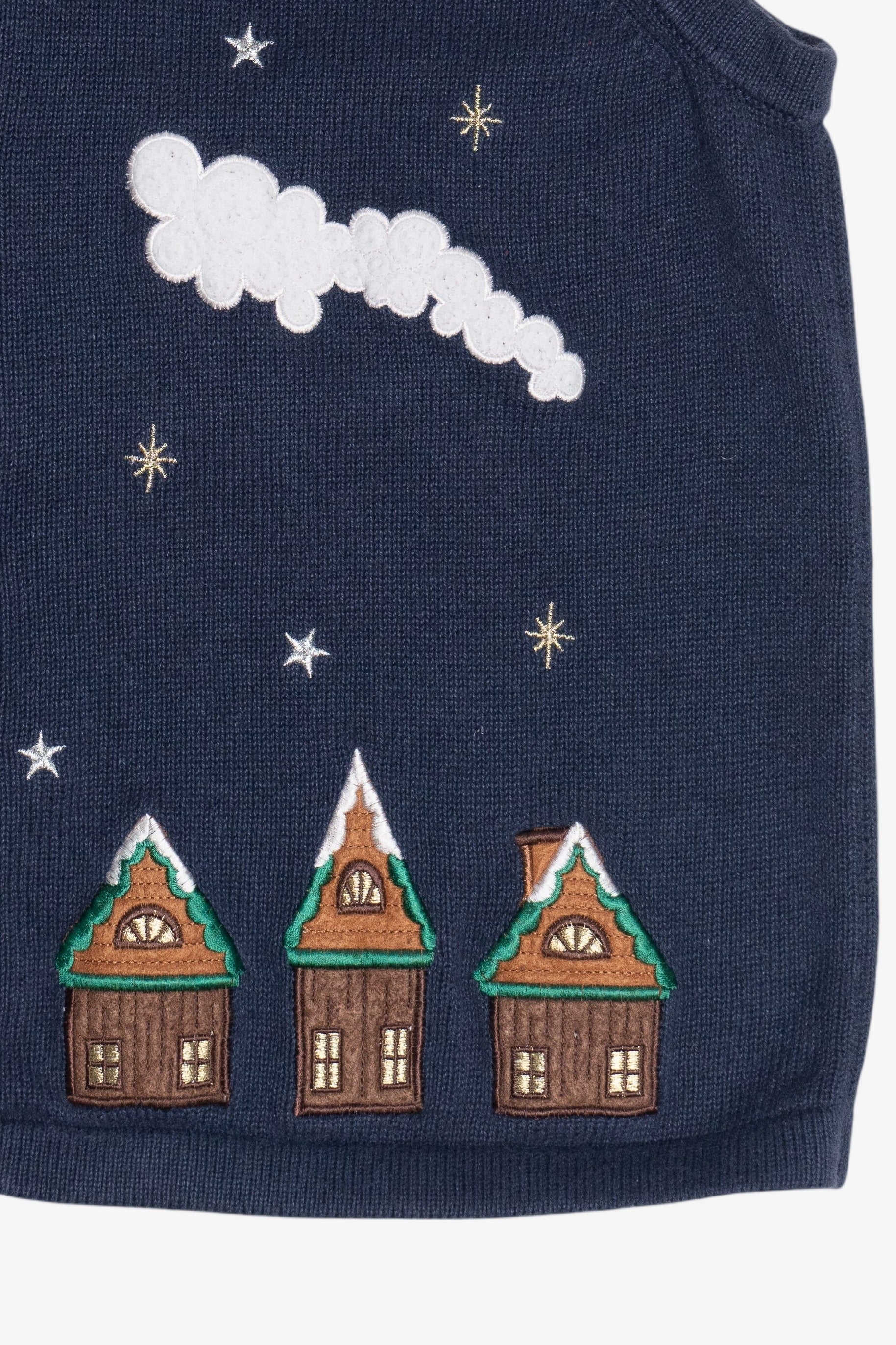 Vintage Blue Santa & His Sleigh Night Scene Ugly Christmas Vest (2000s)
