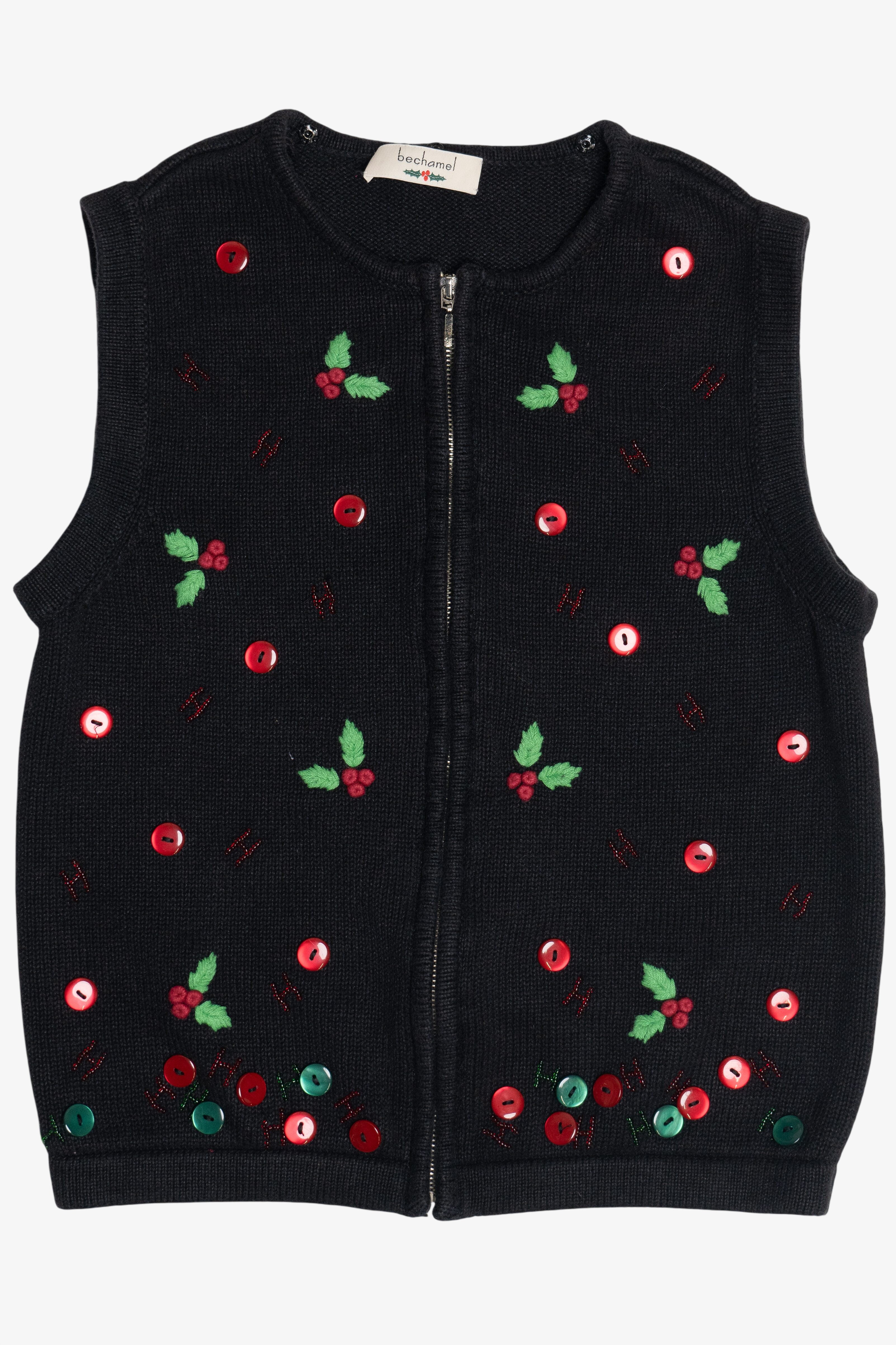 Vintage Bechamel "Ho Ho Ho" Holly & Ivy Ugly Christmas Vest (1990s)