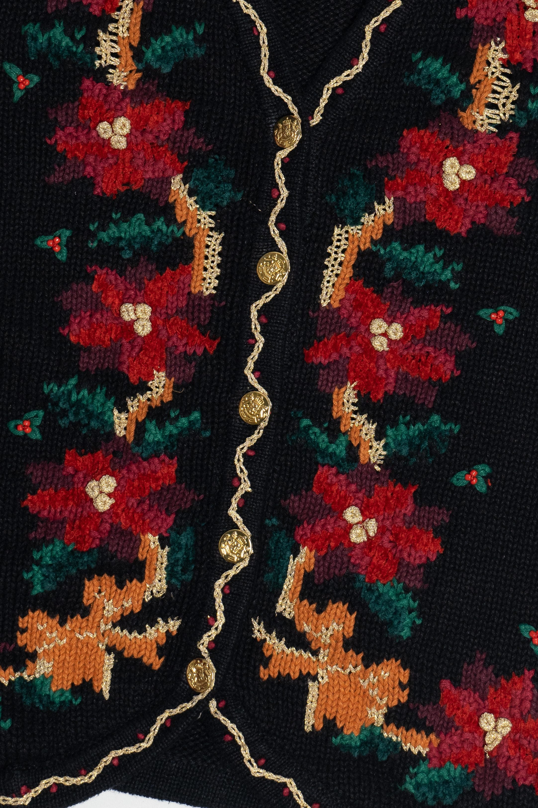 Vintage Erika II Hand Knit Holiday Flowers Ugly Christmas Vest (1990s)