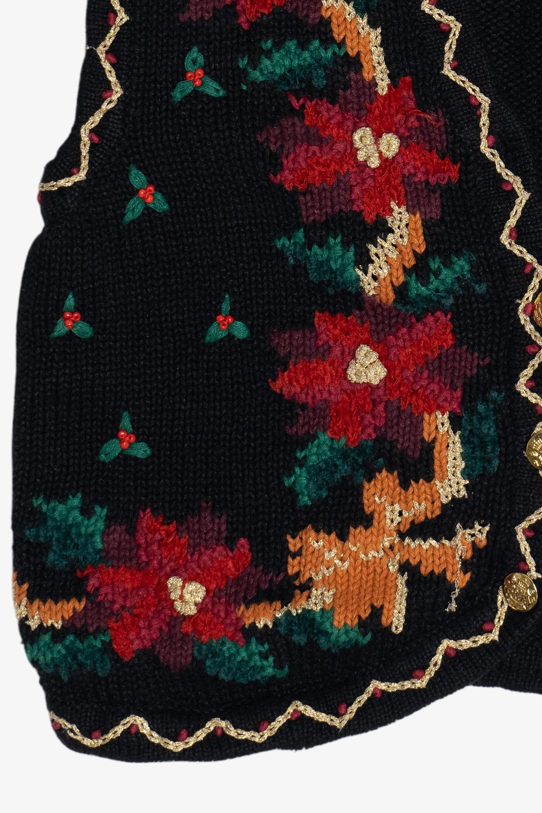 Vintage Erika Hand Knit Holiday Flowers Ugly Christmas Vest (1990s)