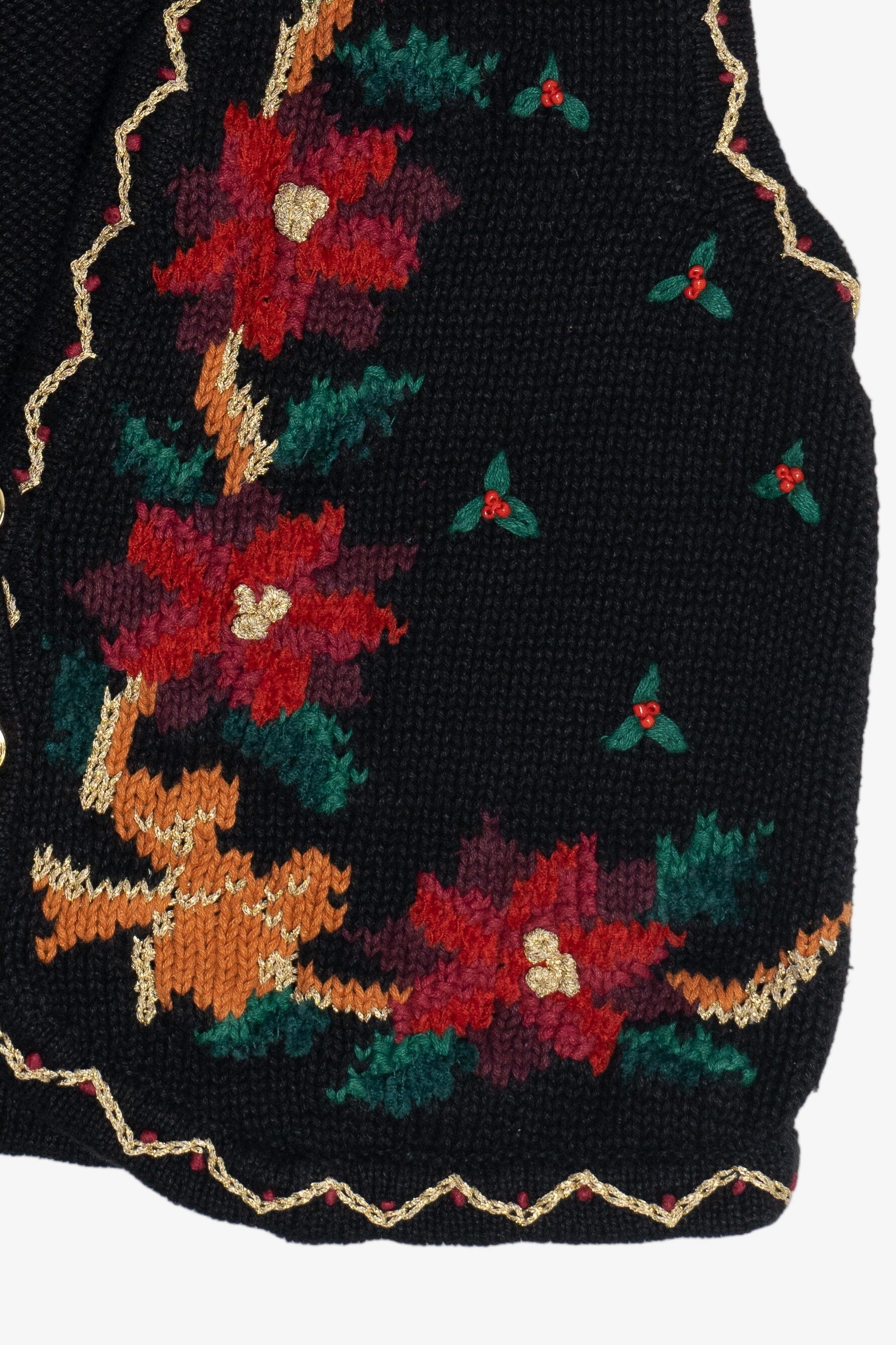 Vintage Erika Hand Knit Holiday Flowers Ugly Christmas Vest (1990s)