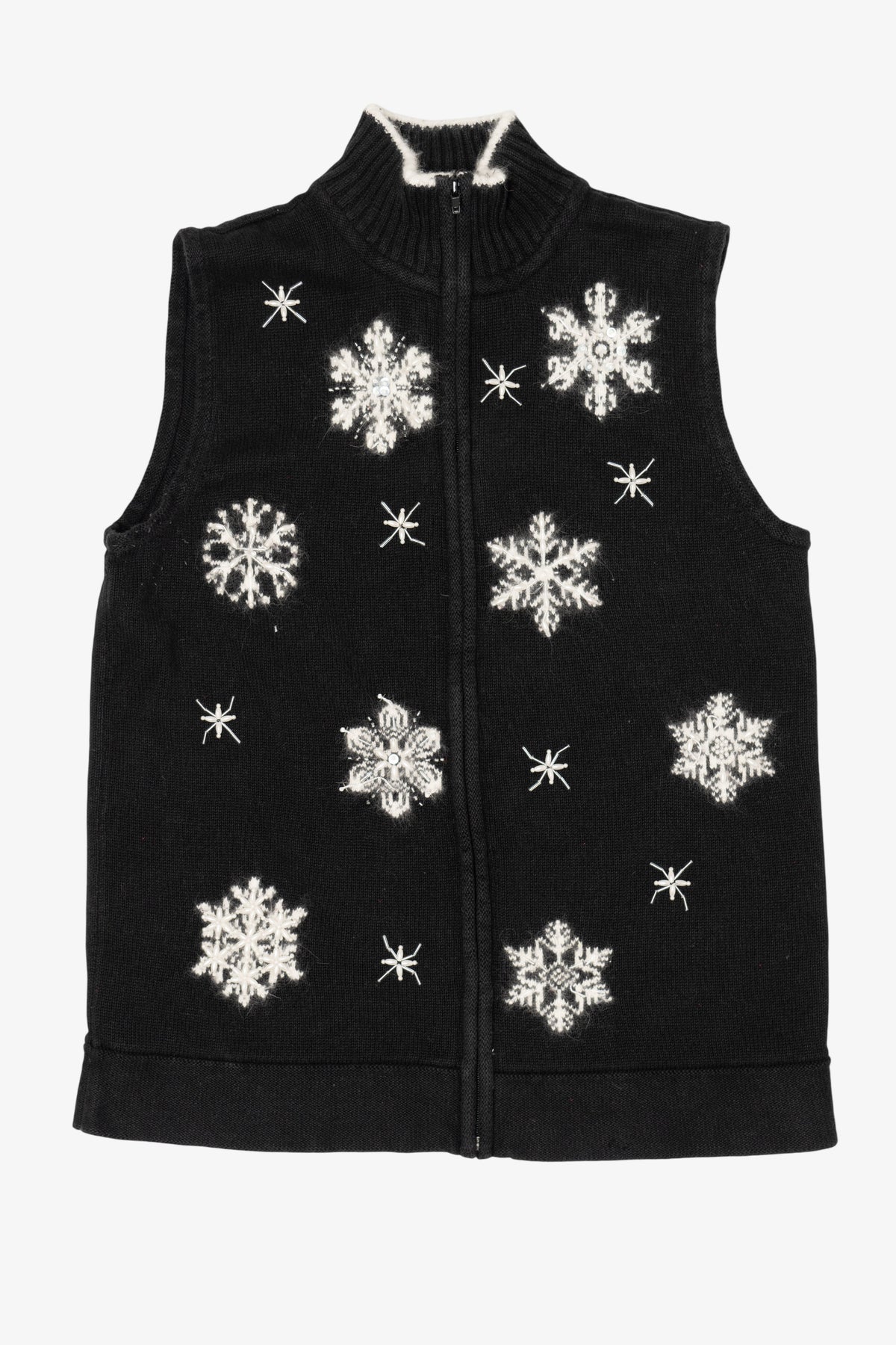 Vintage Black Quacker Factory Snowflakes Ugly Christmas Vest (2000s)