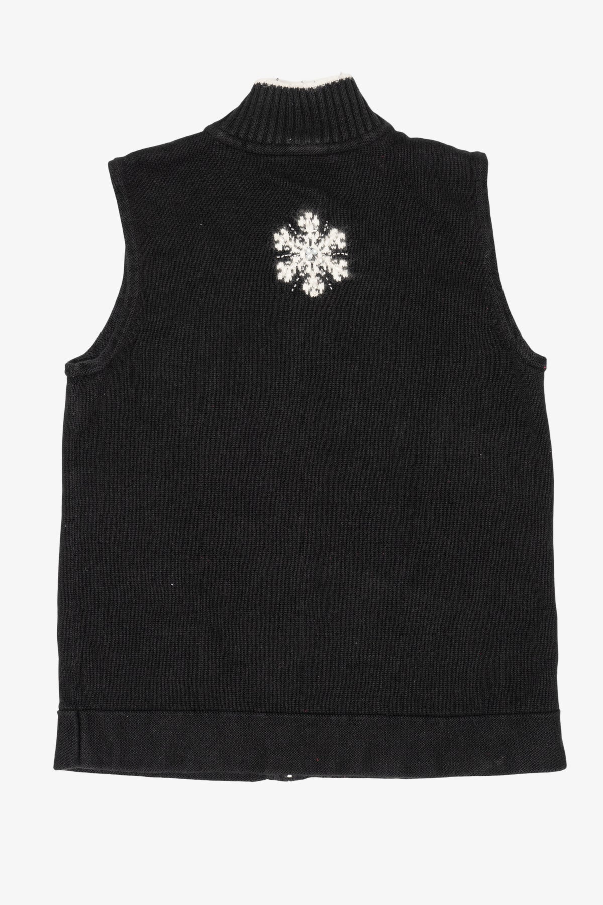 Vintage Black Quacker Factory Snowflakes Ugly Christmas Vest (2000s)