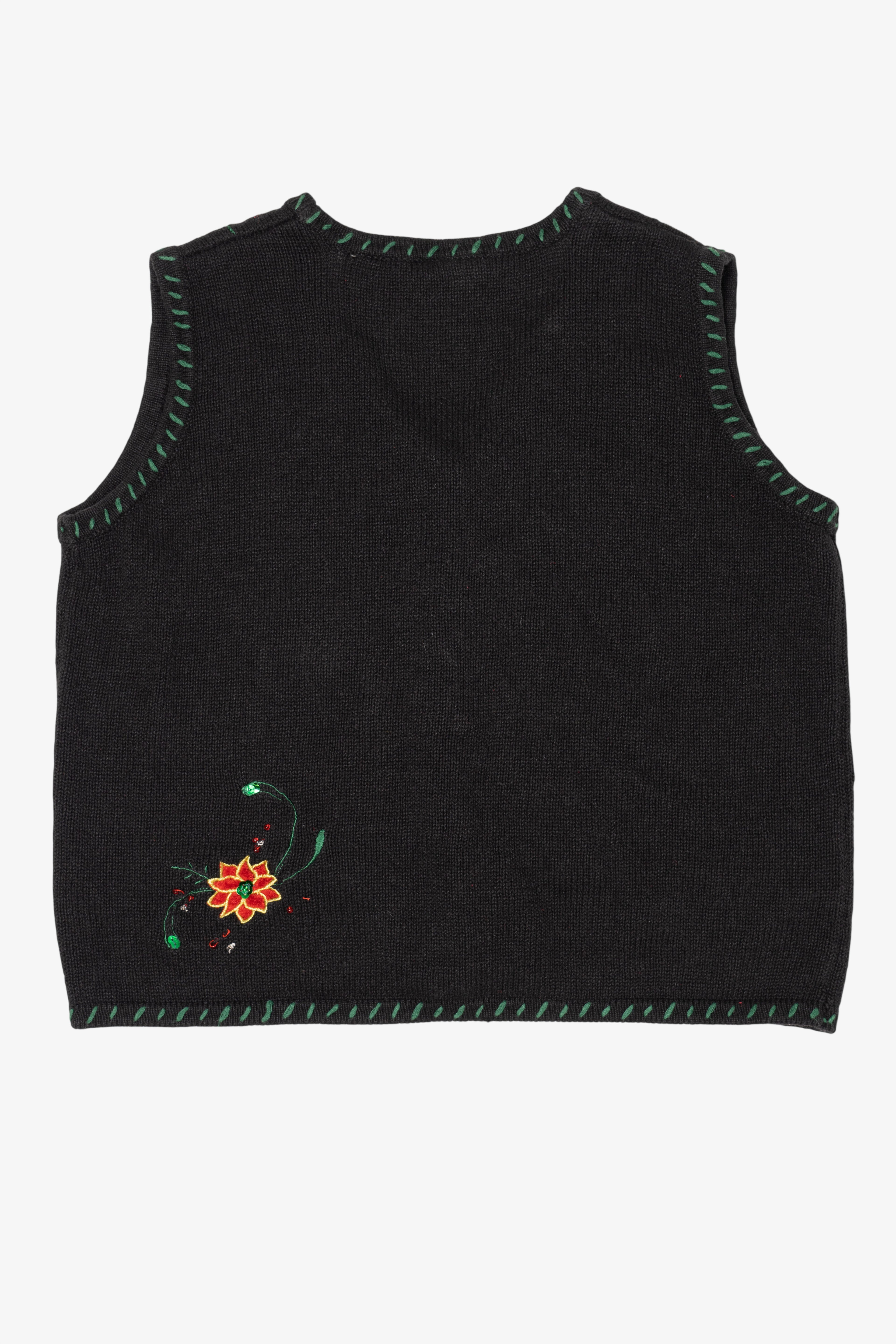 Vintage Black Holiday Editions Poinsettias Ugly Christmas Vest (2000s)