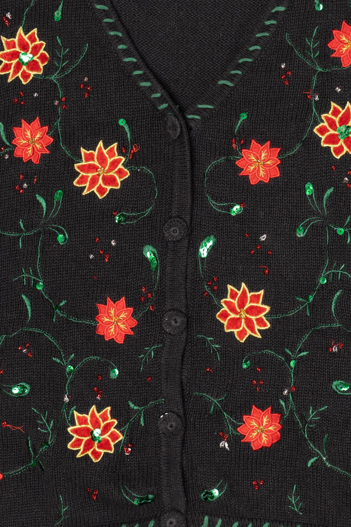 Vintage Black Holiday Editions Poinsettias Ugly Christmas Vest (2000s)