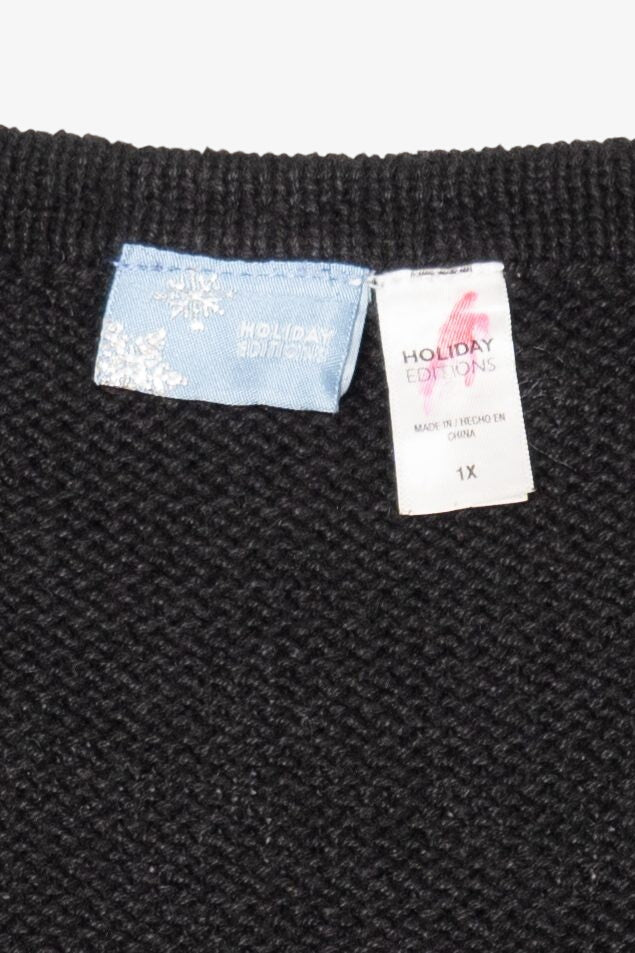 Vintage Black Holiday Editions Poinsettias Ugly Christmas Vest (2000s)