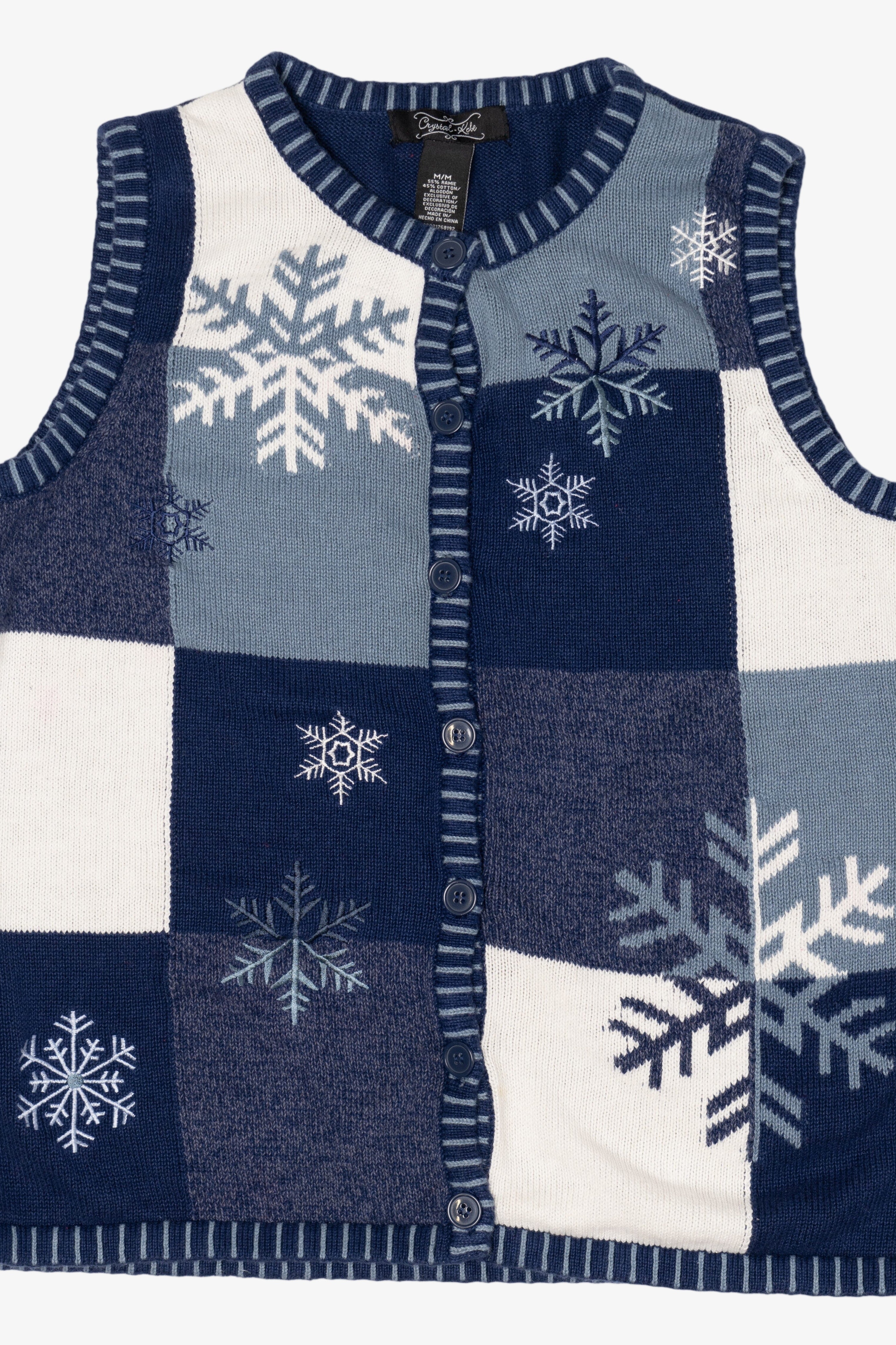Vintage Blue Crystal Kobe Snowflakes Ugly Christmas Vest (2000s)