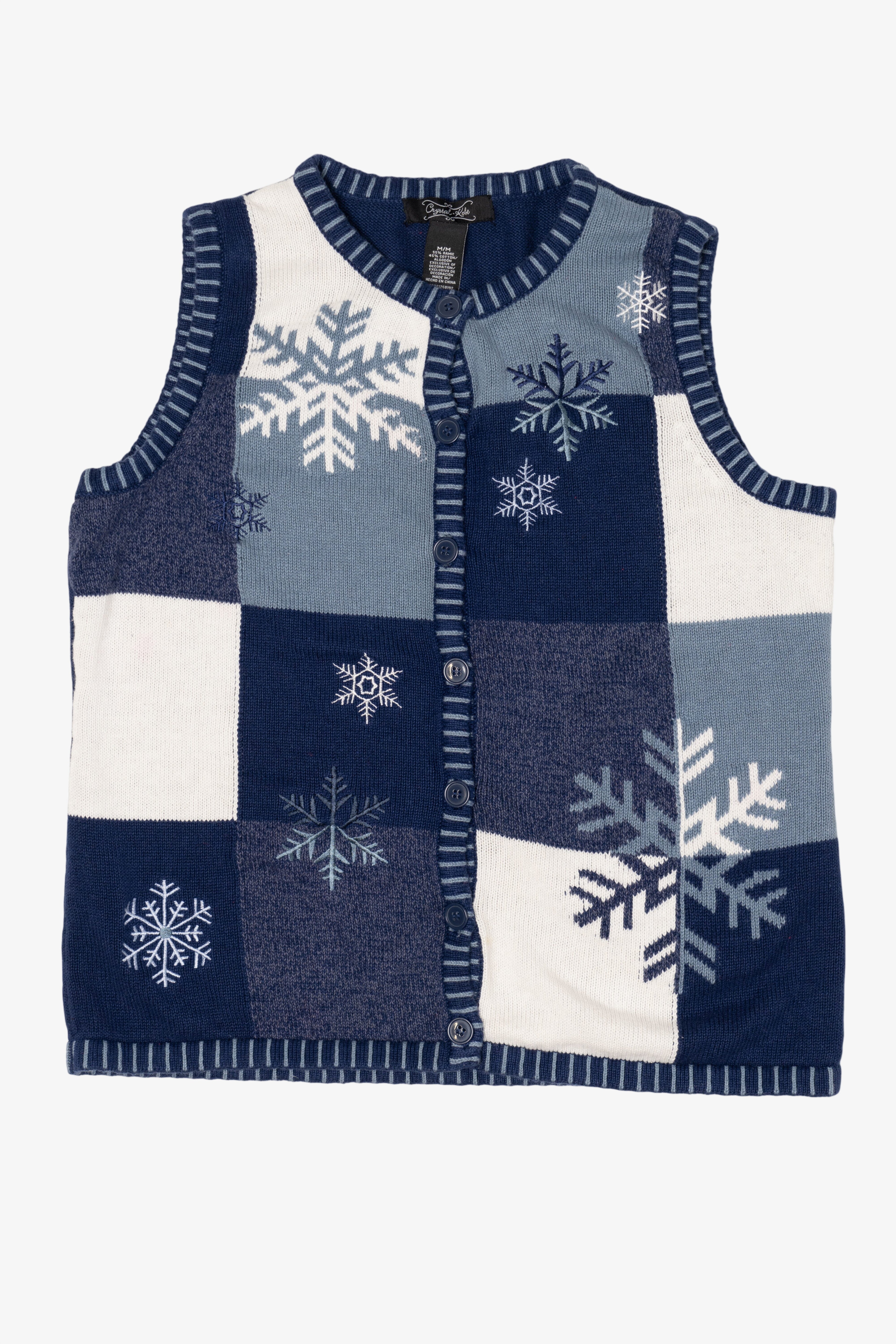 Vintage Blue Crystal Kobe Snowflakes Ugly Christmas Vest (2000s)
