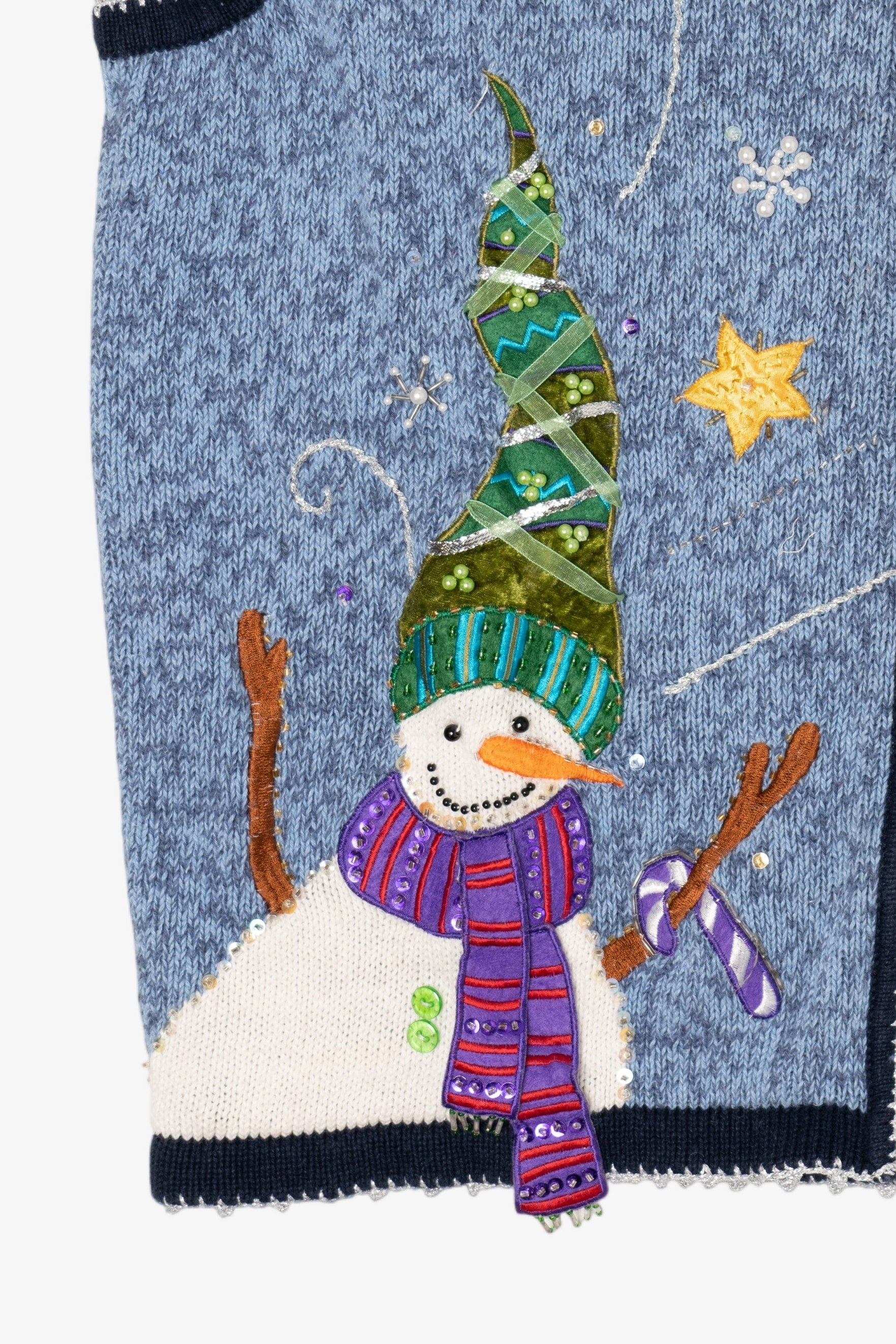 Vintage Blue White Stag Snowmen Ugly Christmas Vest (2000s)