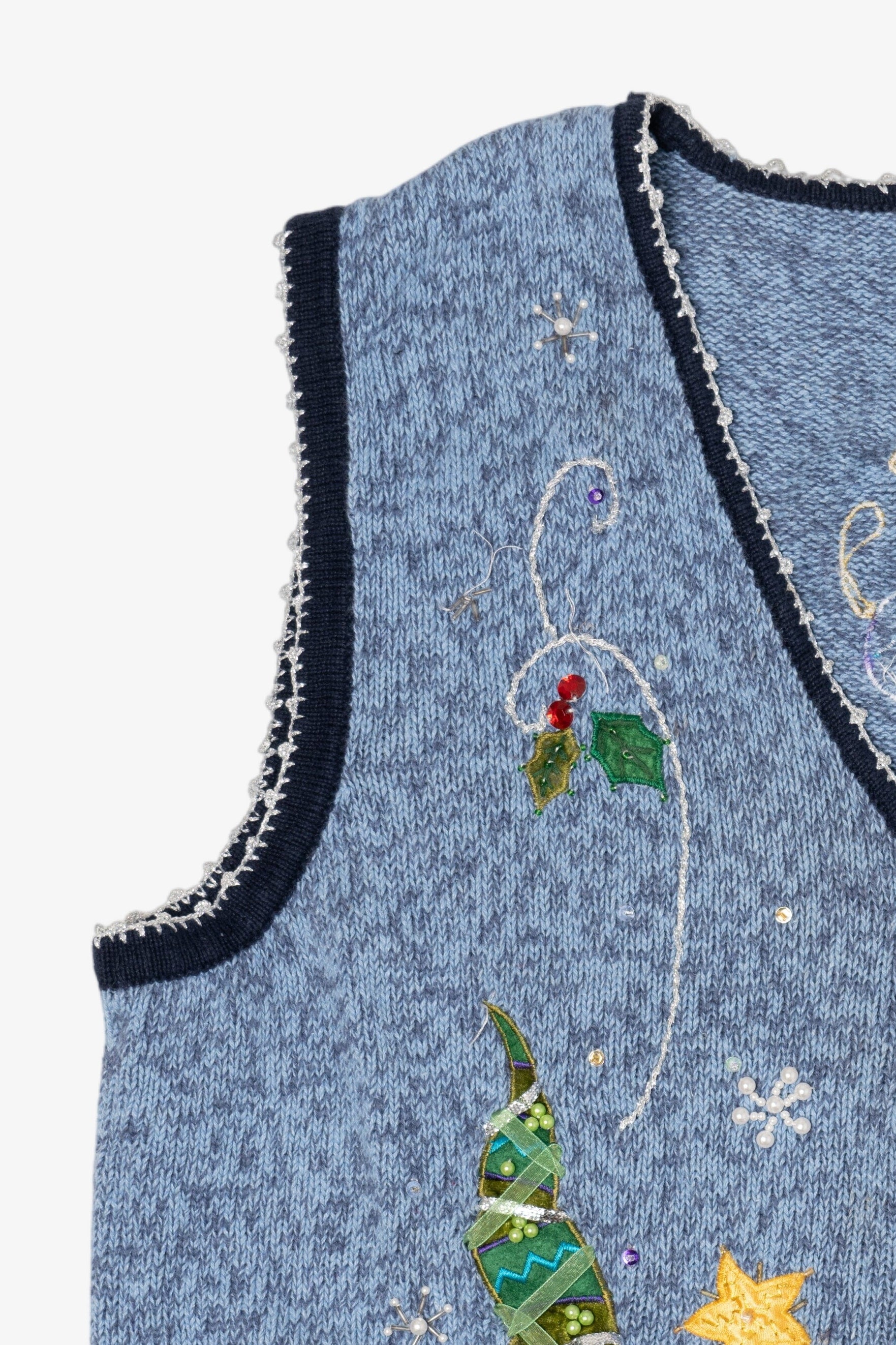 Vintage Blue White Stag Snowmen Ugly Christmas Vest (2000s)