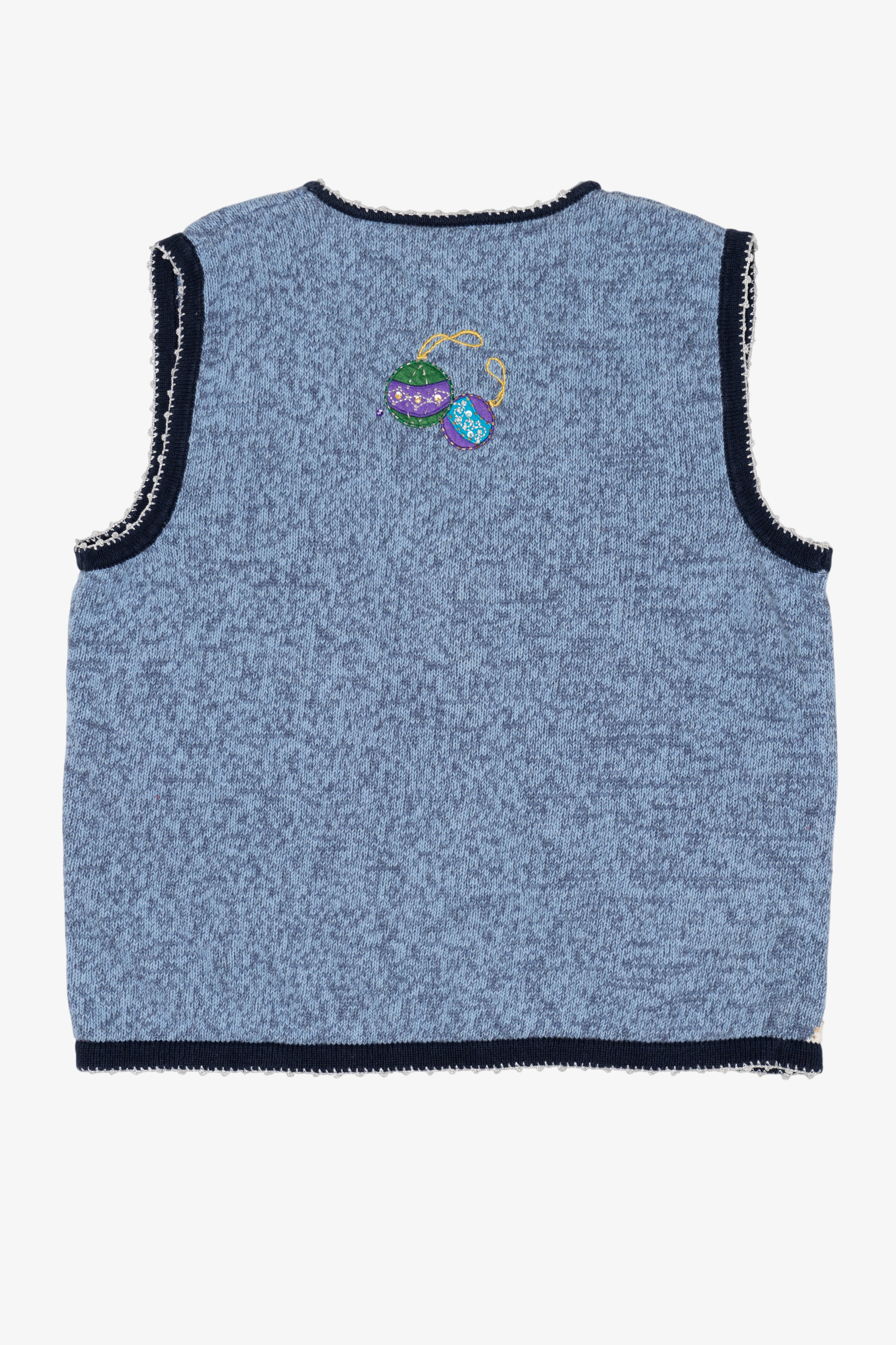 Vintage Blue White Stag Snowmen Ugly Christmas Vest (2000s)