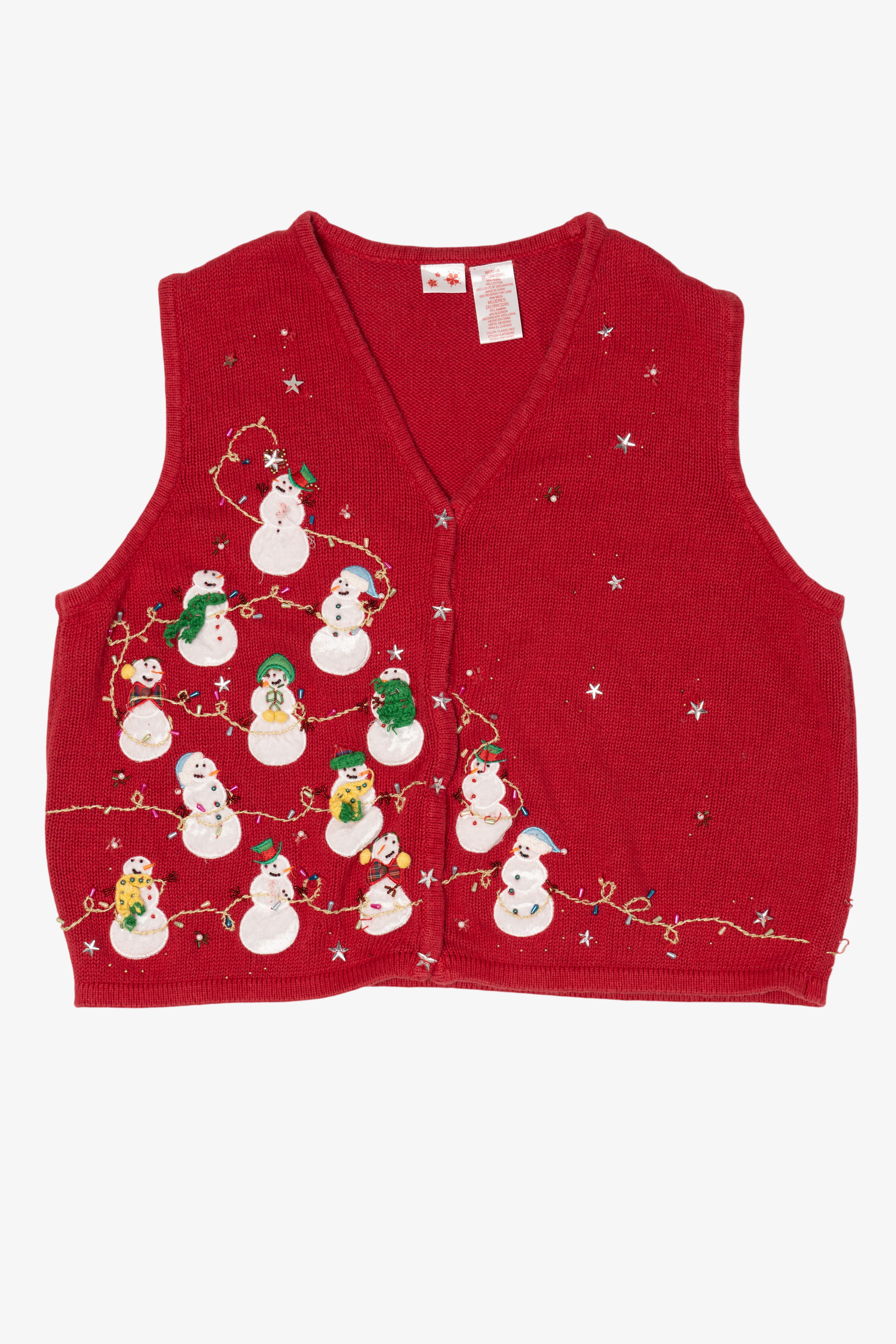 Vintage Red Snowmen Tower Ugly Christmas Vest (2000s)