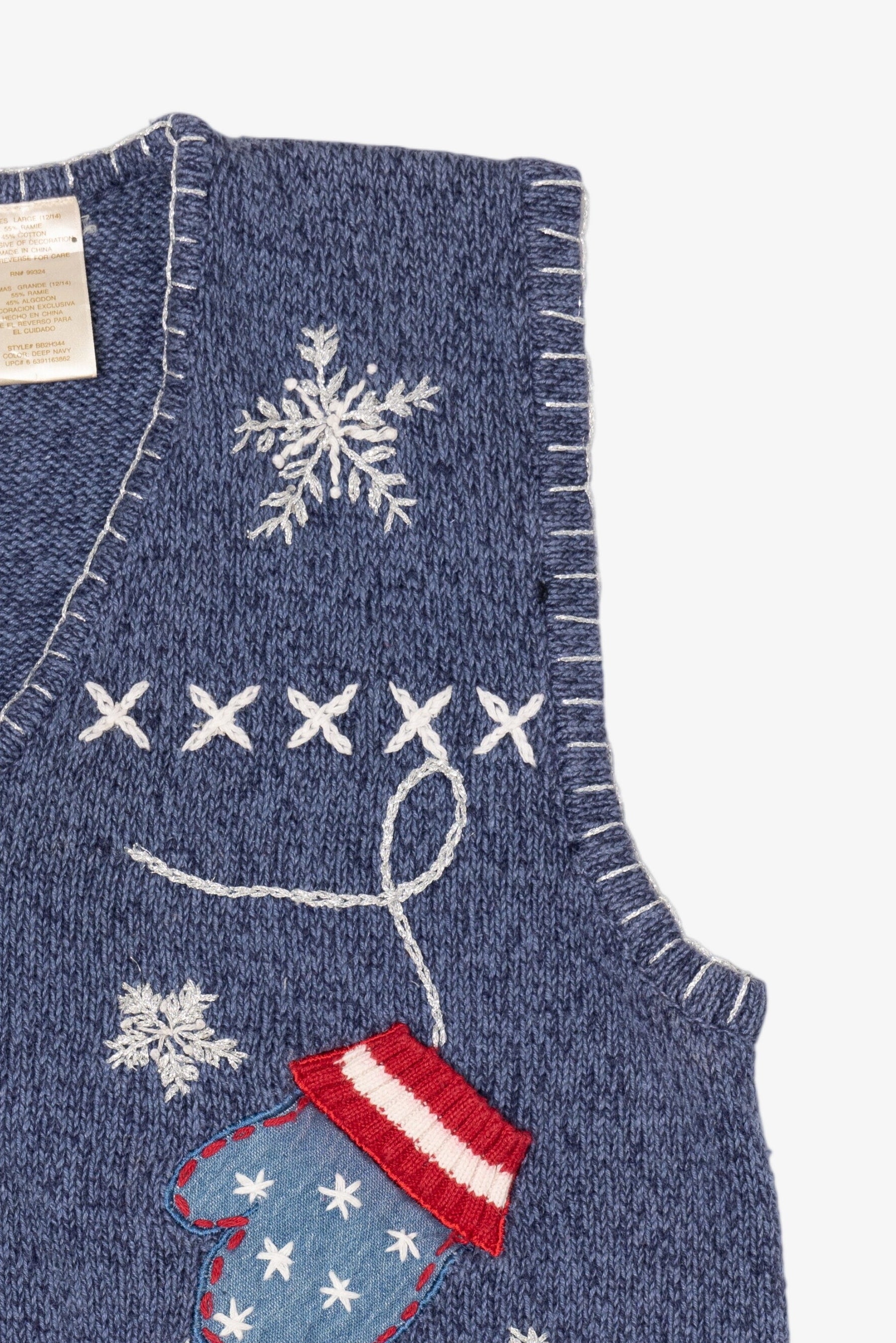 Vintage Blue Bobbie Brooks Winter Mittens Ugly Christmas Vest (1990s)