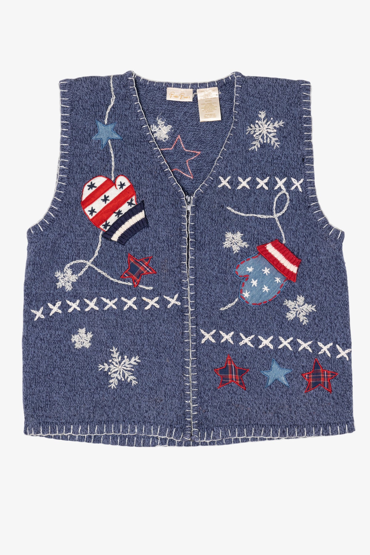 Vintage Blue Bobbie Brooks Winter Mittens Ugly Christmas Vest (1990s)