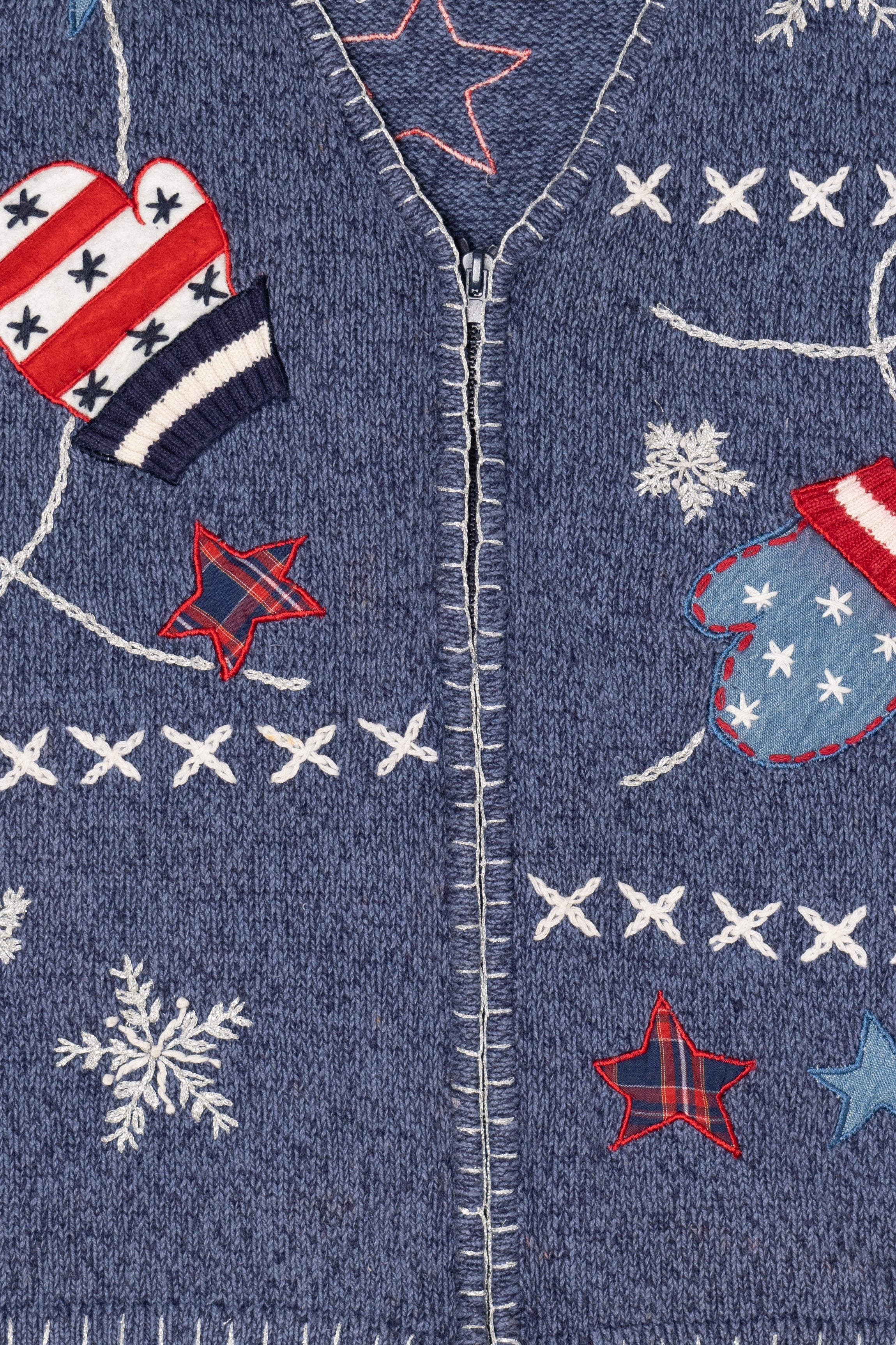 Vintage Blue Bobbie Brooks Winter Mittens Ugly Christmas Vest (1990s)