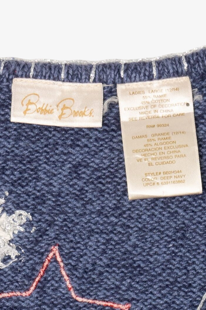 Vintage Blue Bobbie Brooks Winter Mittens Ugly Christmas Vest (1990s)