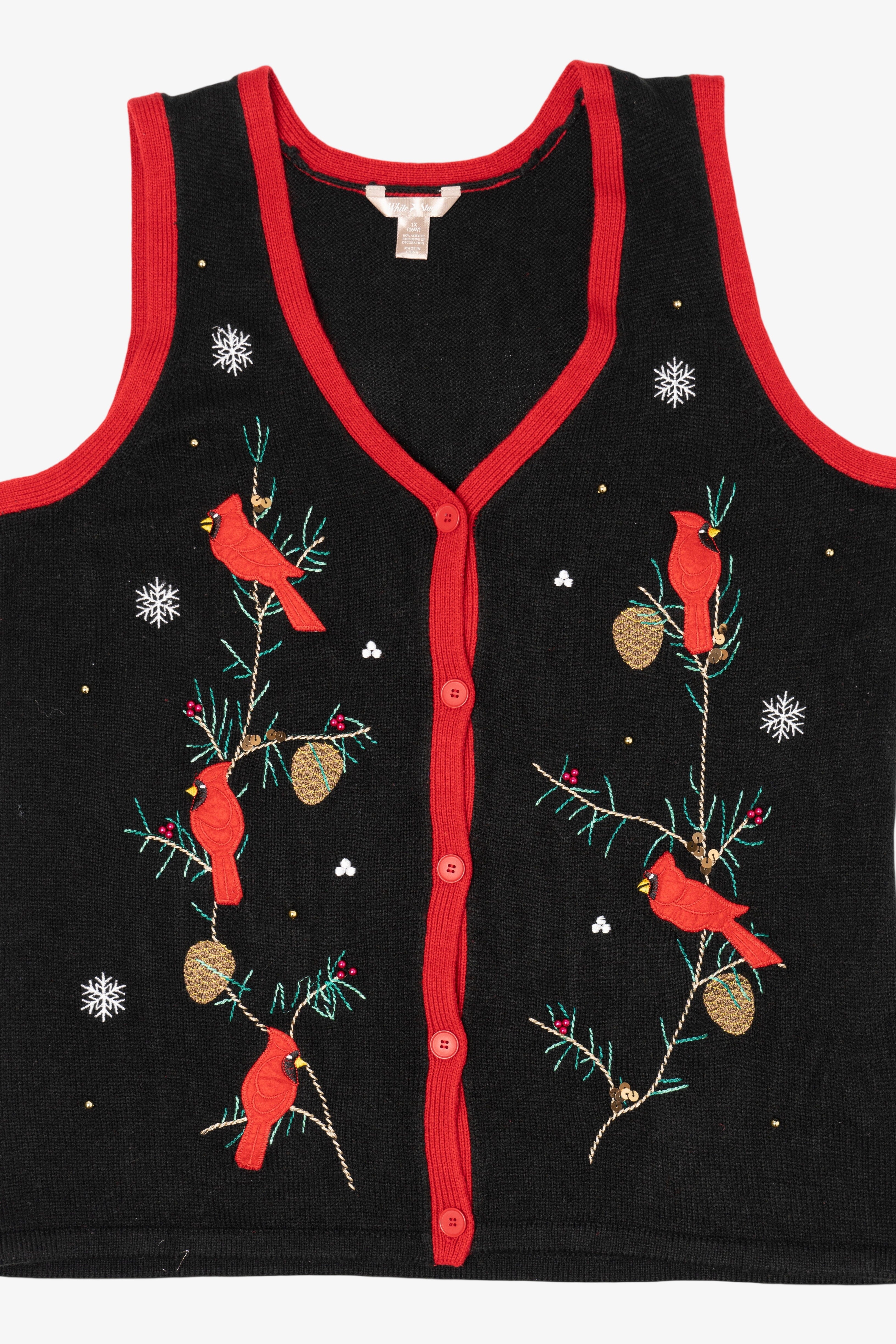 Black White Stag Cardinals Ugly Christmas Vest (2000s)