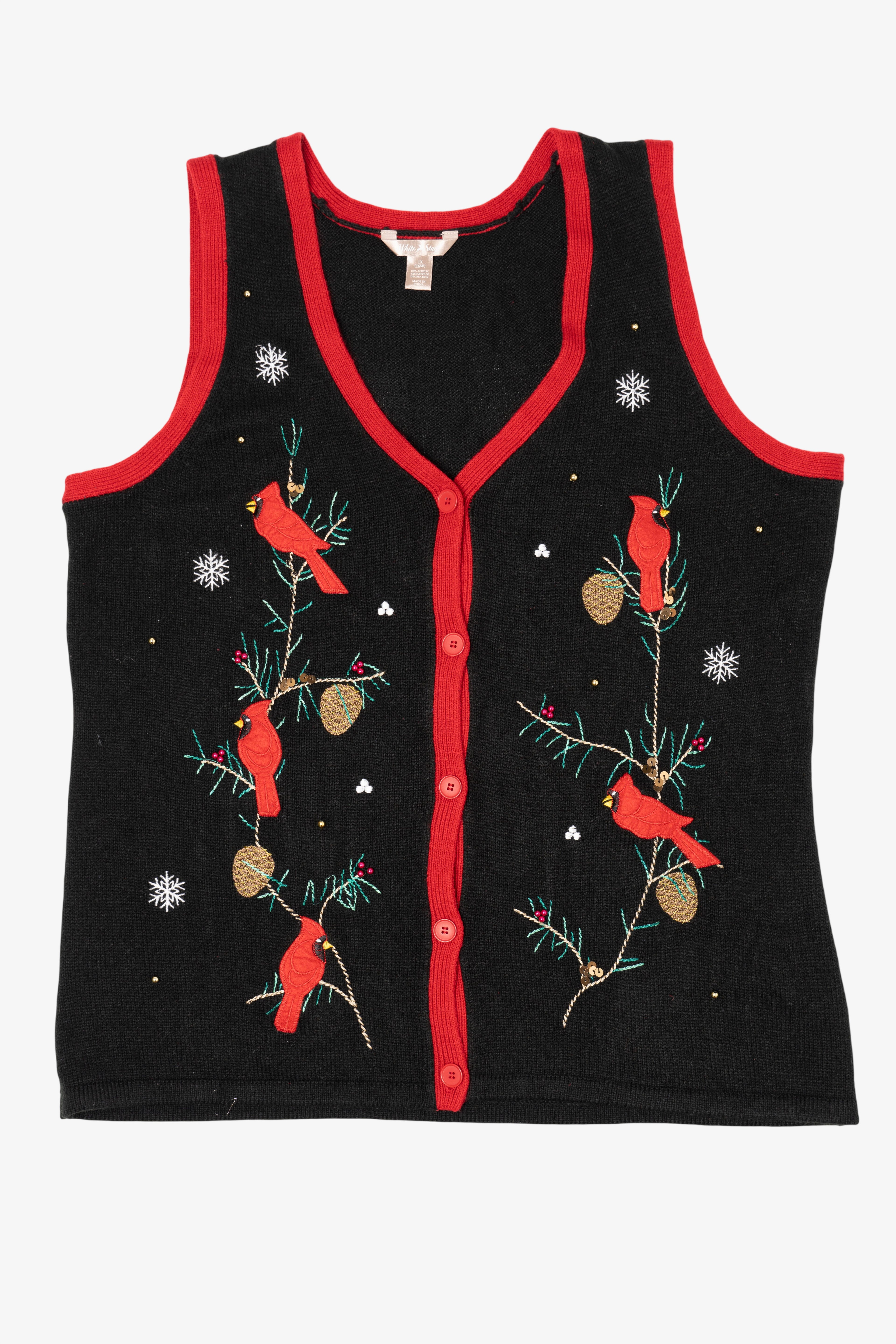 Black White Stag Cardinals Ugly Christmas Vest (2000s)