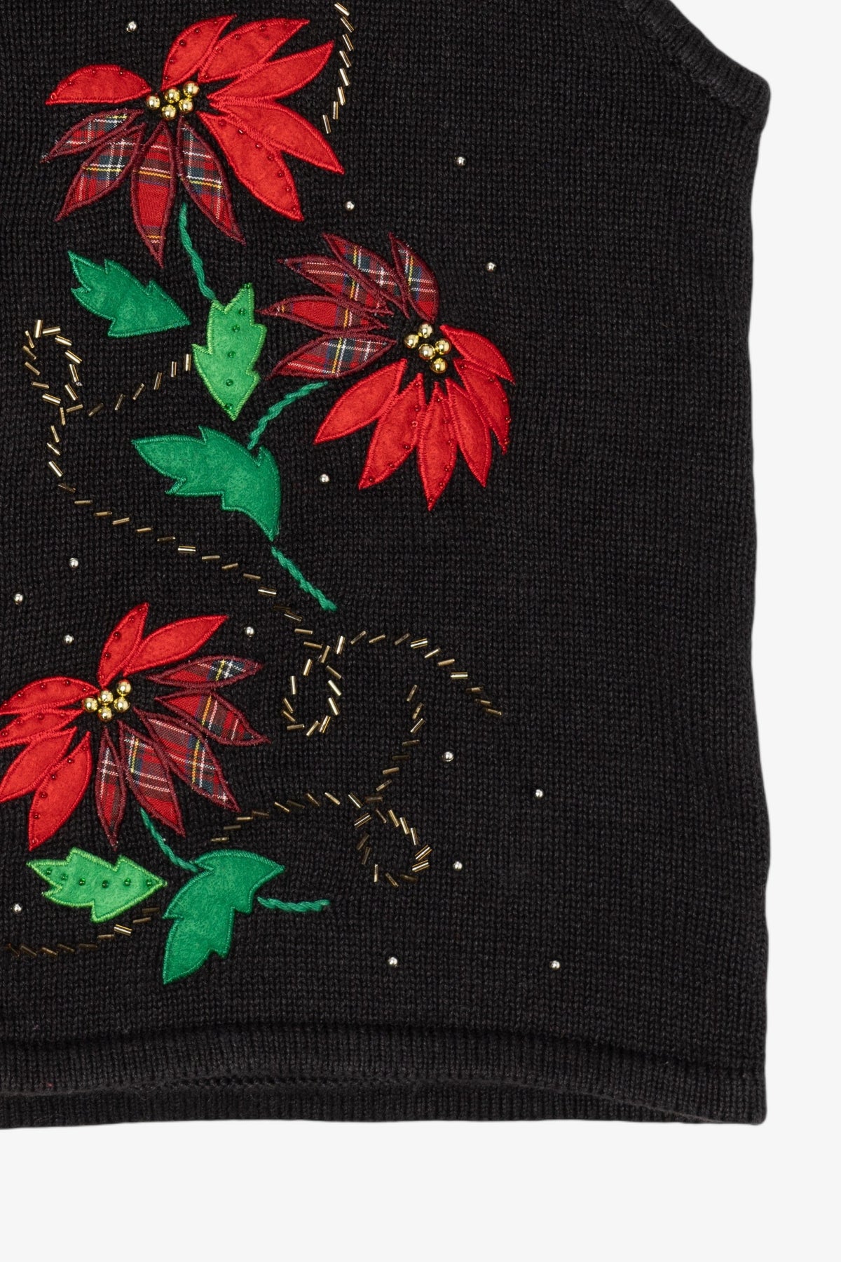 Vintage Black Bobbie Brooks Poinsettias Ugly Christmas Vest (1990s)