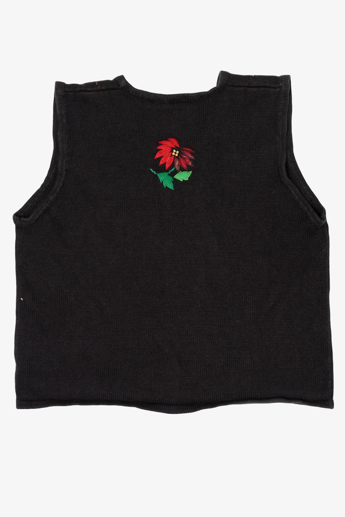 Vintage Black Bobbie Brooks Poinsettias Ugly Christmas Vest (1990s)