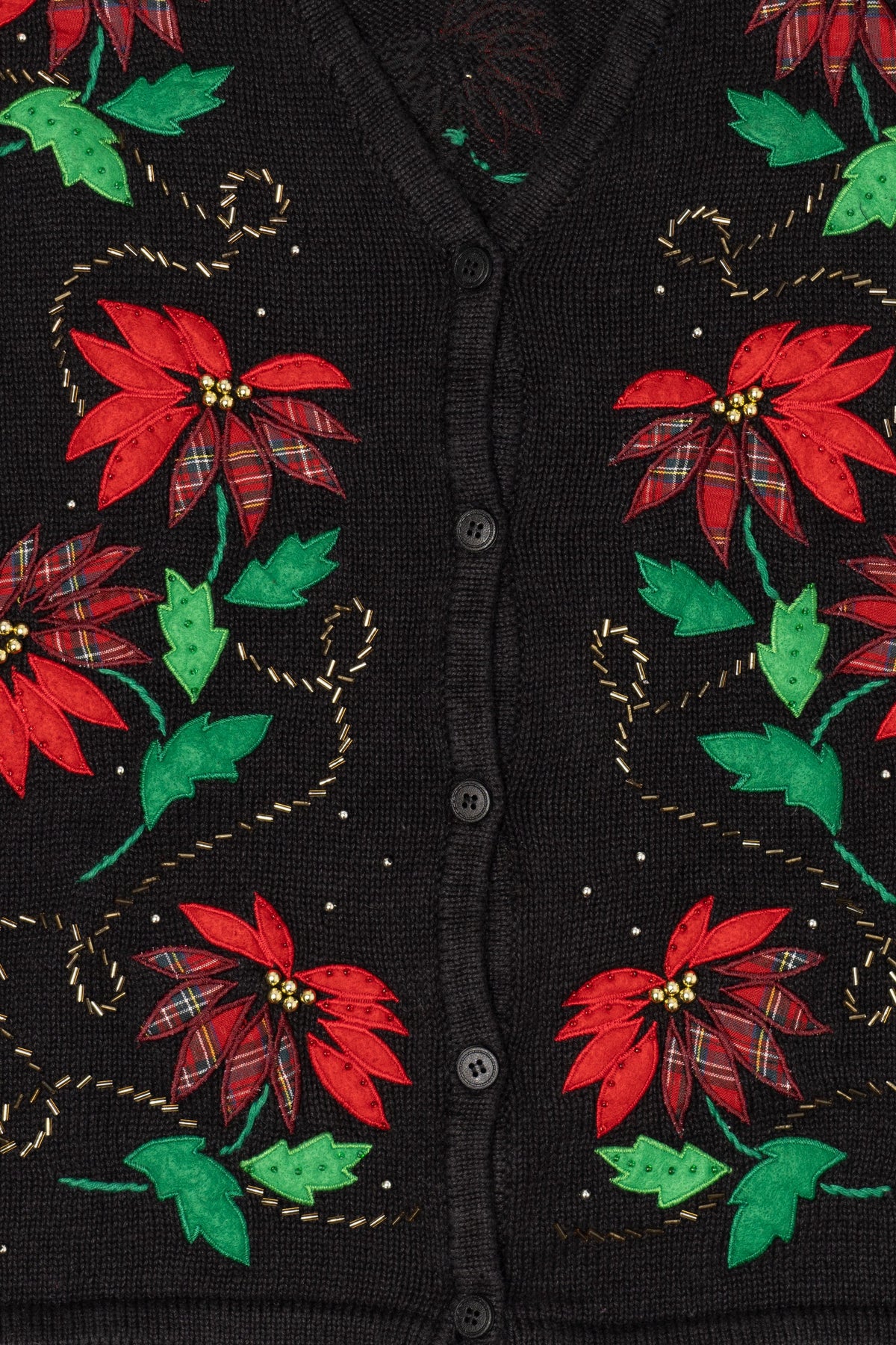 Vintage Black Bobbie Brooks Poinsettias Ugly Christmas Vest (1990s)