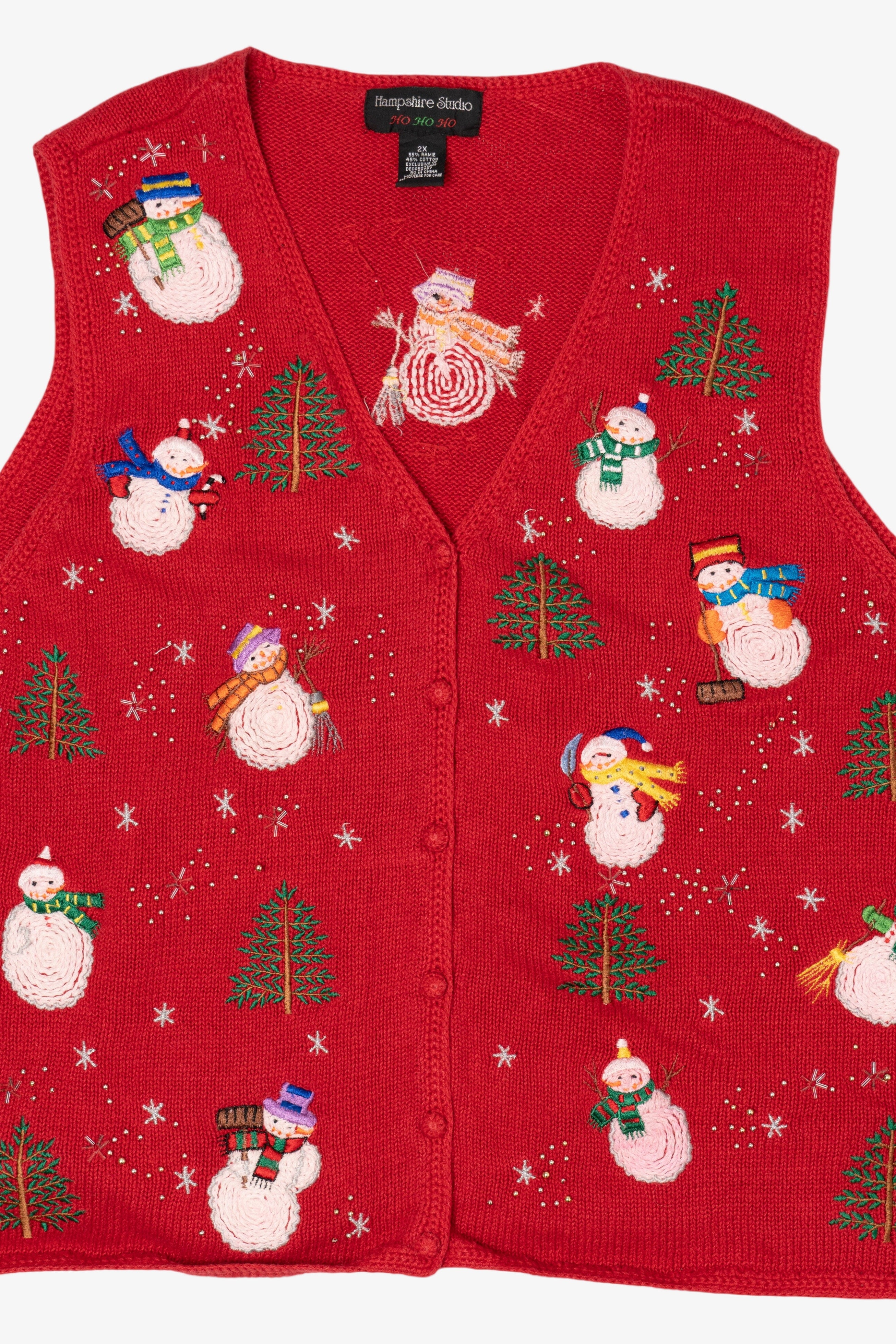 Vintage Red Hampshire Studio Snowmen Ugly Christmas Vest (1990s)