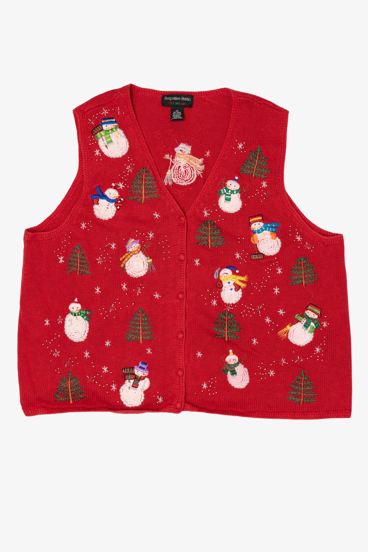 Vintage Red Hampshire Studio Snowmen Ugly Christmas Vest (1990s)