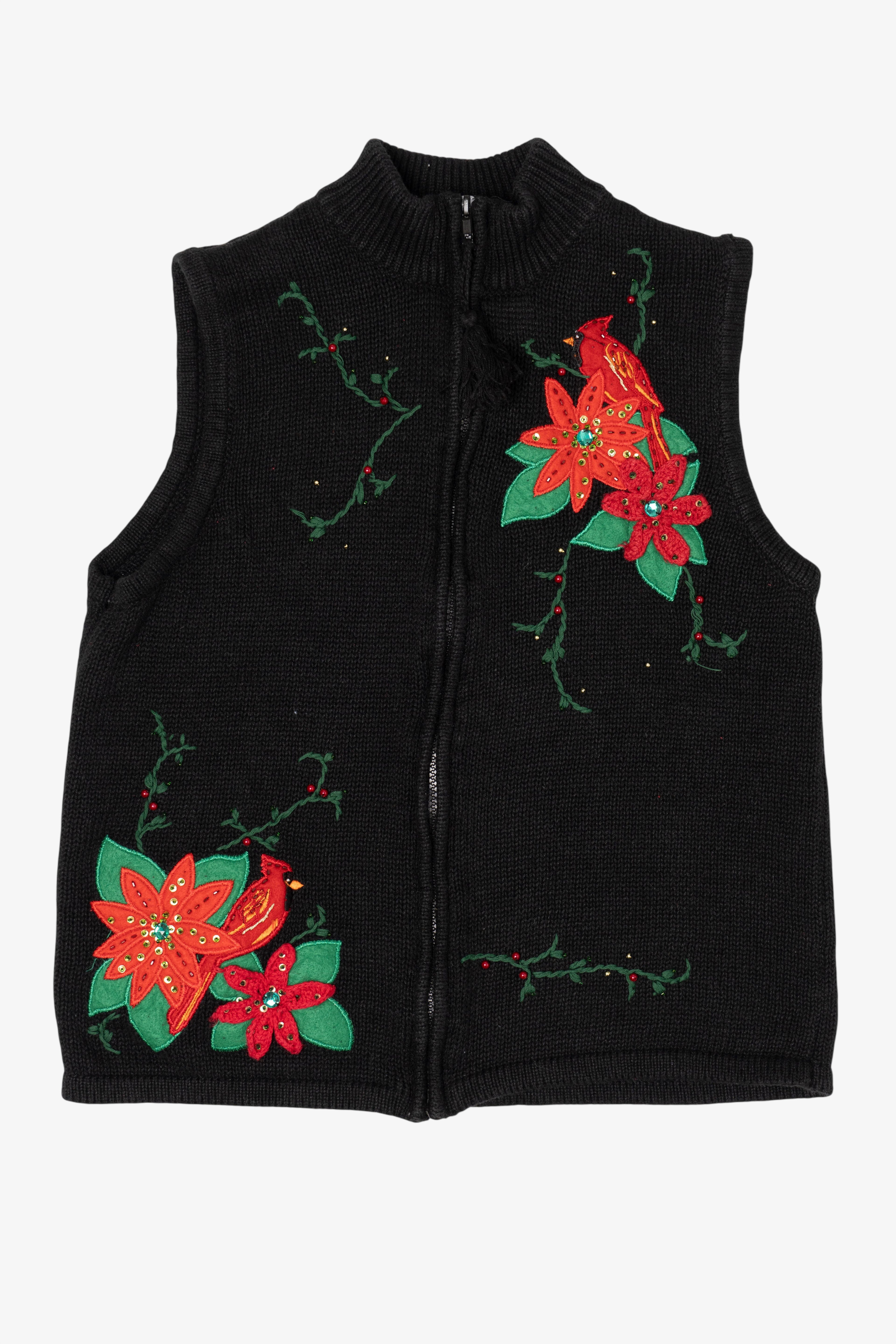 Poinsettias And Cardinals Ugly Christmas Vest (2010s)