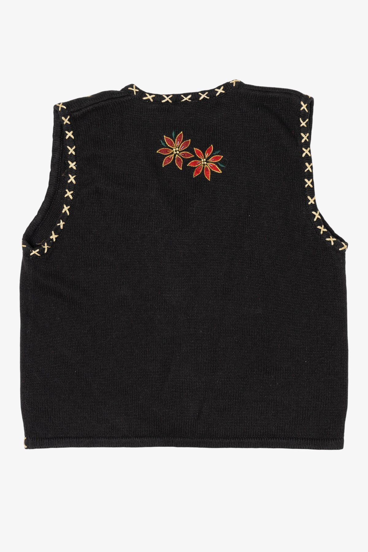 Vintage Black Bobbie Brooks Poinsettias Ugly Christmas Vest (1990s)