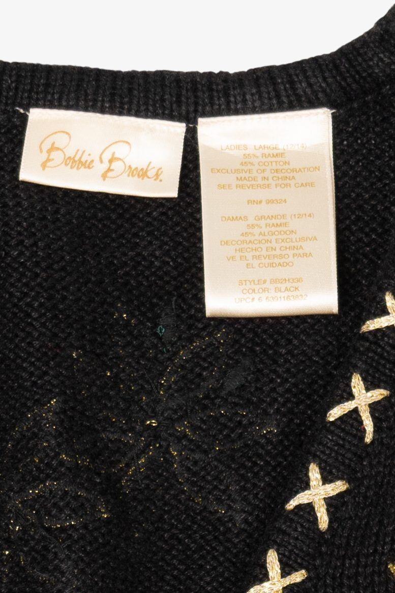 Vintage Black Bobbie Brooks Poinsettias Ugly Christmas Vest (1990s)