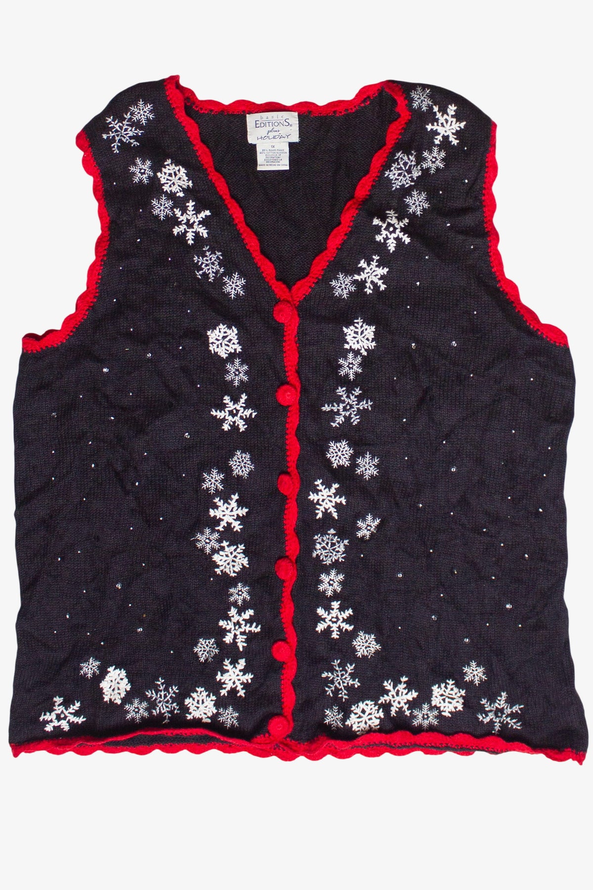 Vintage Basic Editions Crochet Trim Snowflake Ugly Christmas Vest