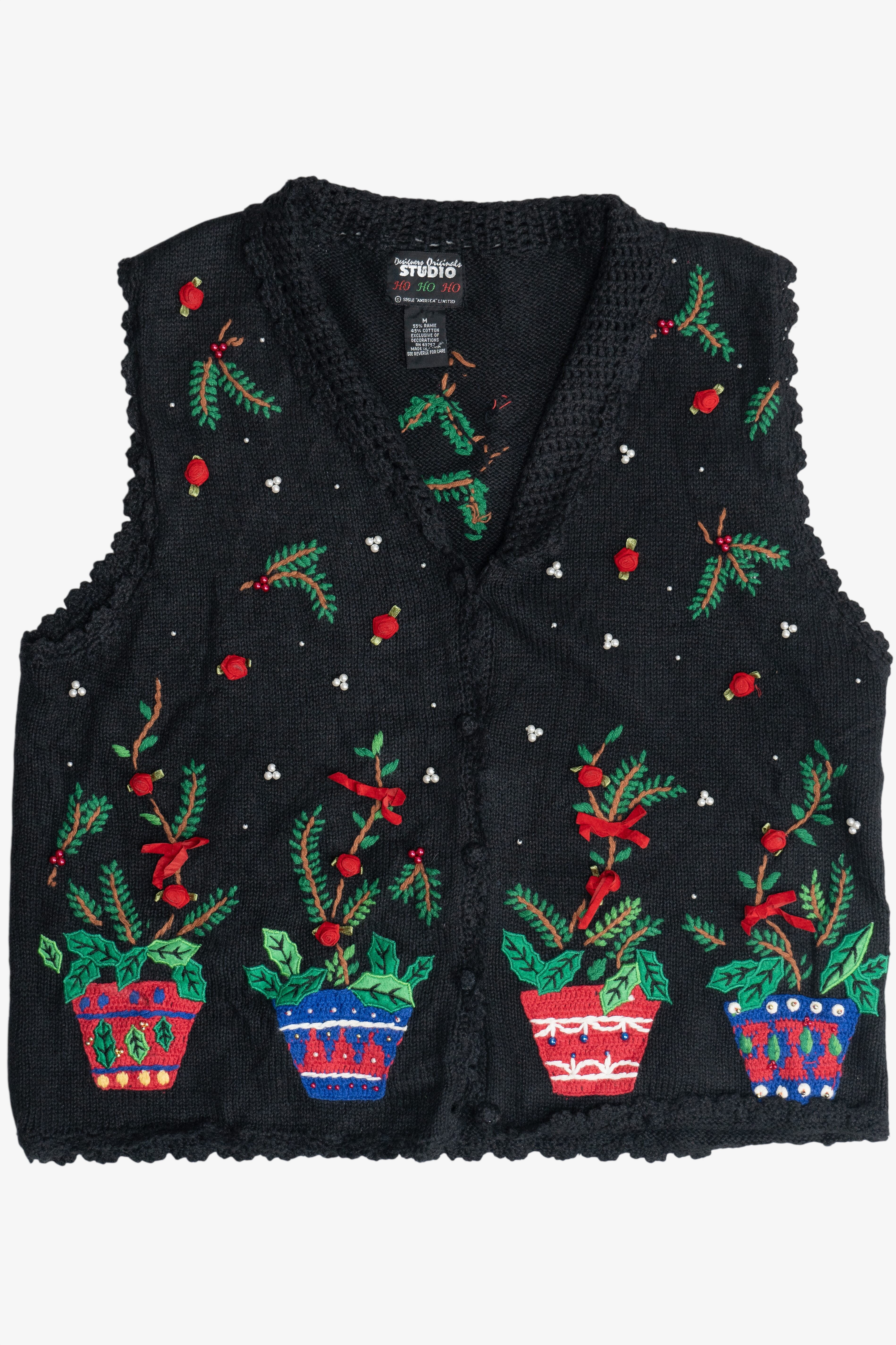 Vintage Holiday Pine & Bows Ugly Christmas Vest (1990s)