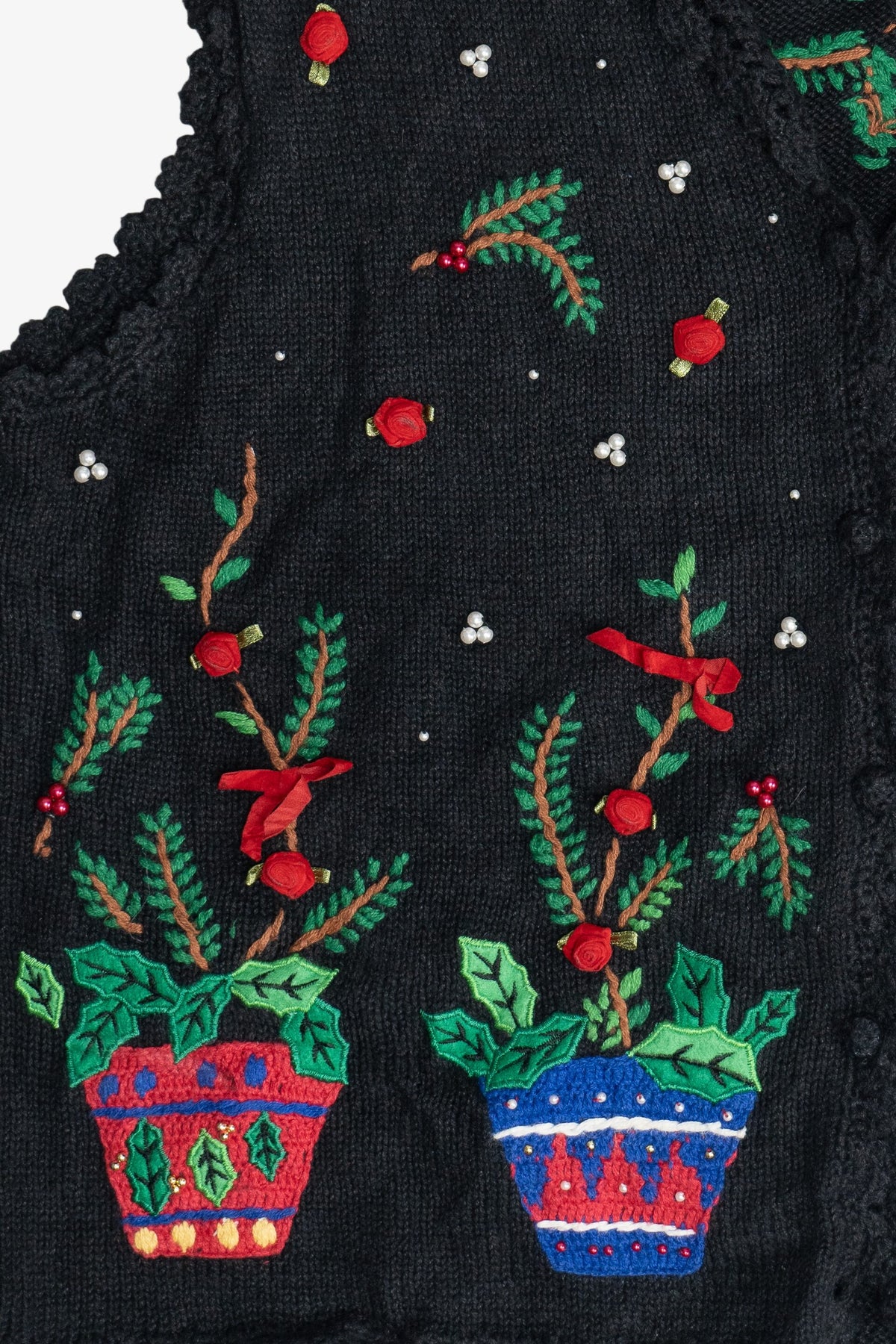 Vintage Holiday Pine & Bows Ugly Christmas Vest (1990s)