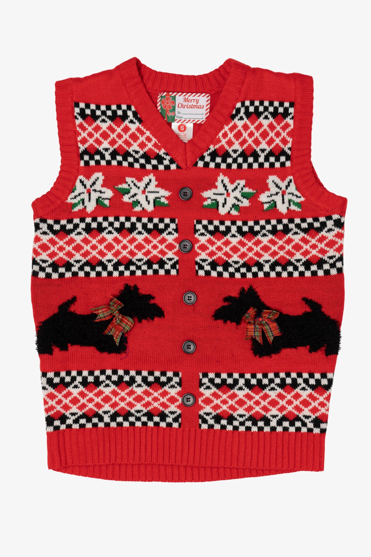 Red Merry Christmas Dogs With Bows Ugly Vest (2020s)