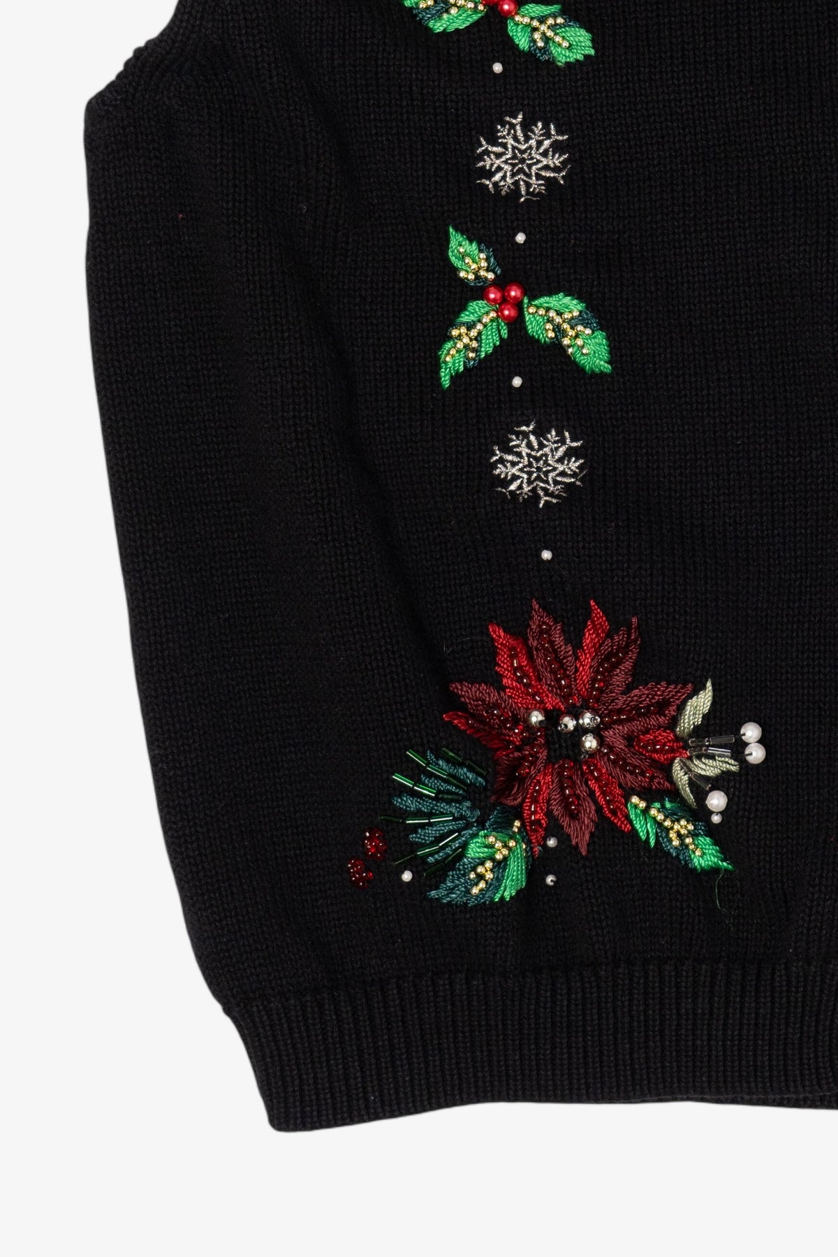 Vintage Black Tabi International Holly And Poinsettias Ugly Christmas Vest