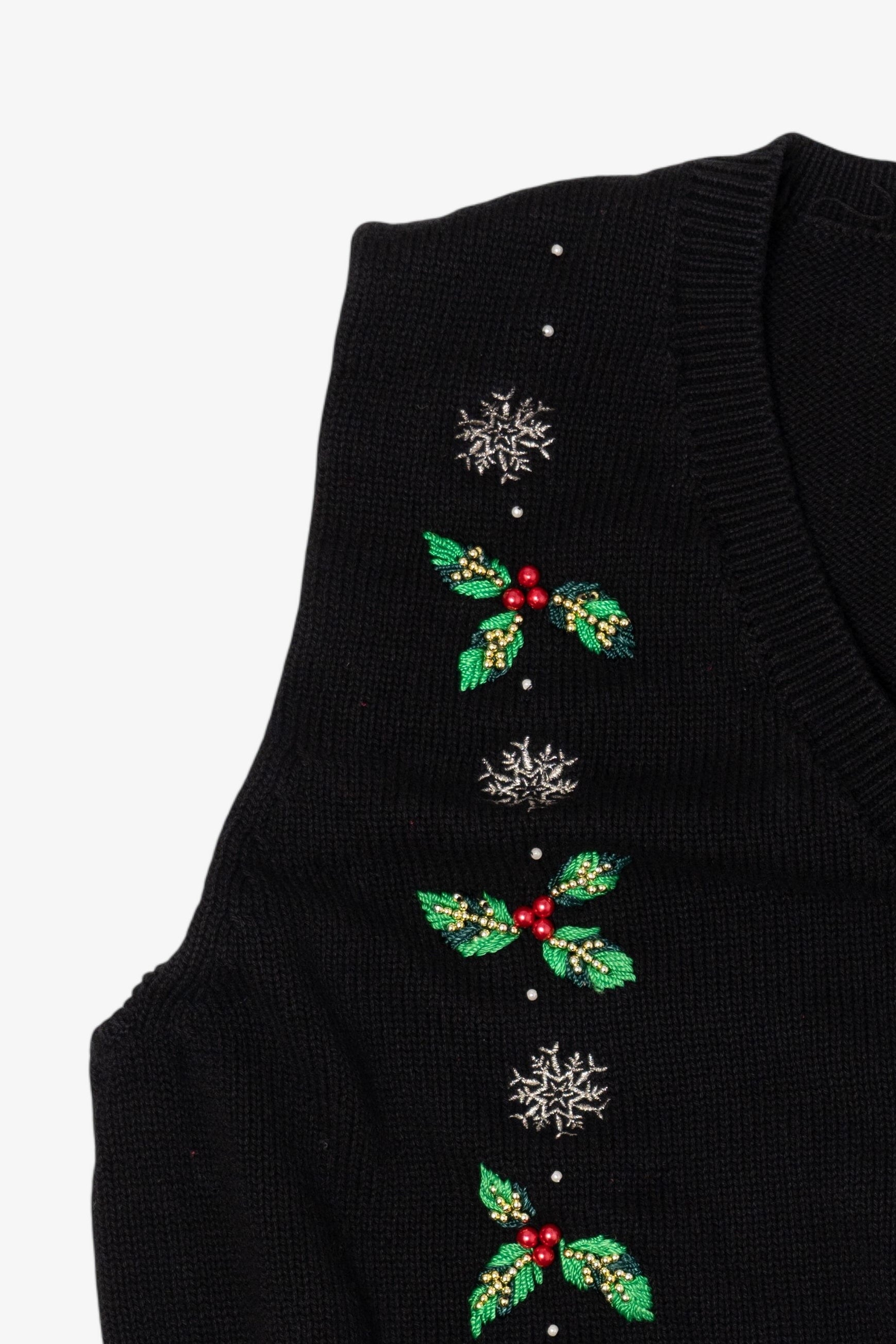 Vintage Black Tabi International Holly And Poinsettias Ugly Christmas Vest