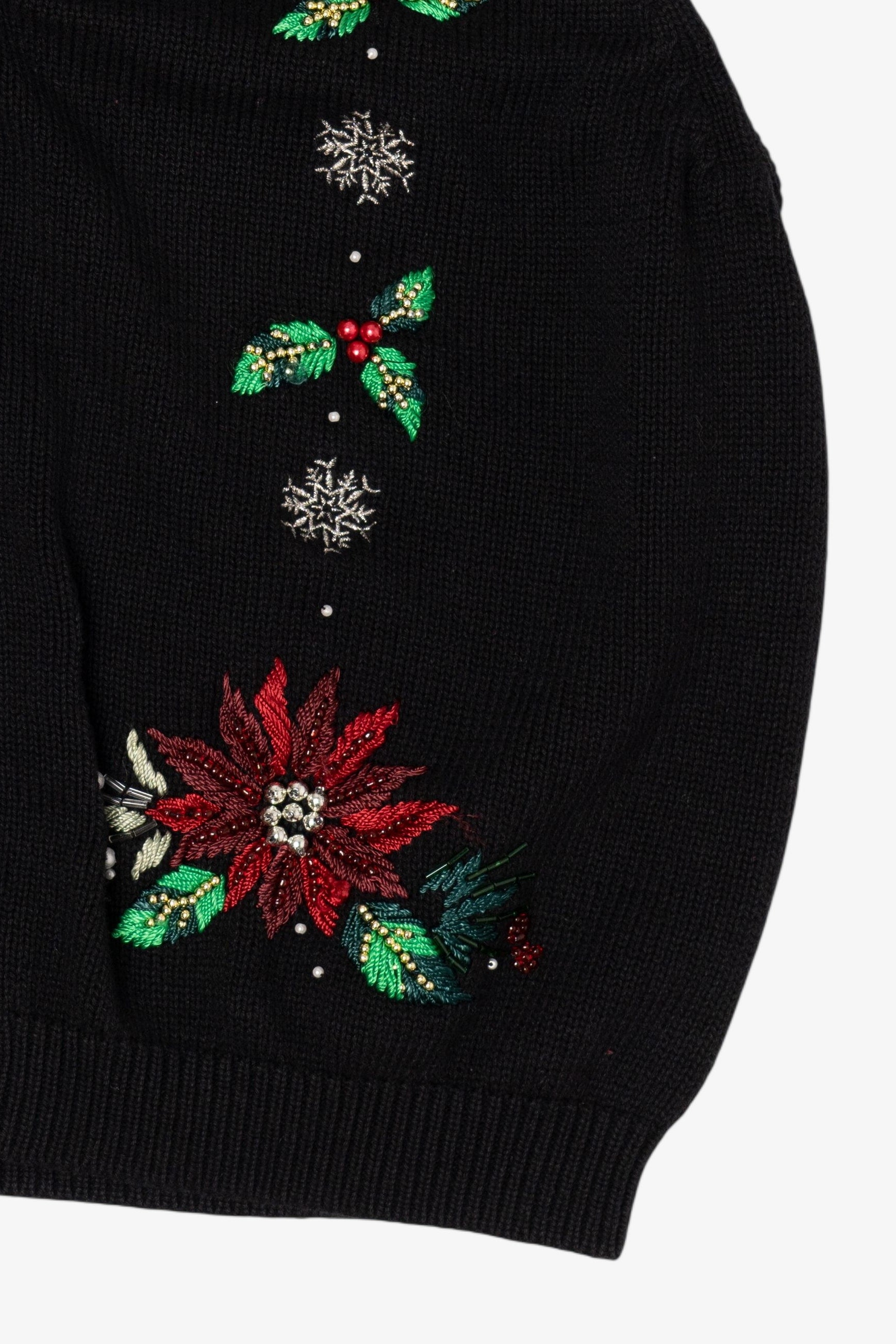 Vintage Black Tabi International Holly And Poinsettias Ugly Christmas Vest